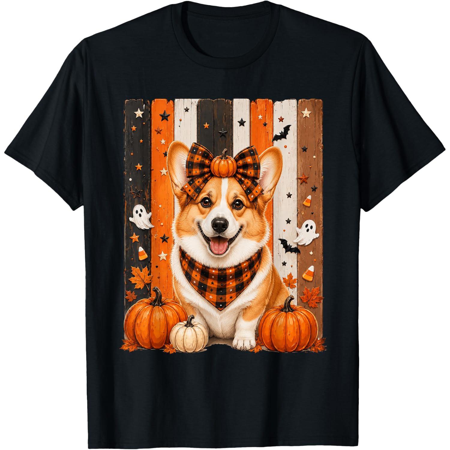 Corgi Halloween Spooky Fall Pumpkins Bows and Ghosts Dog T-Shirt
