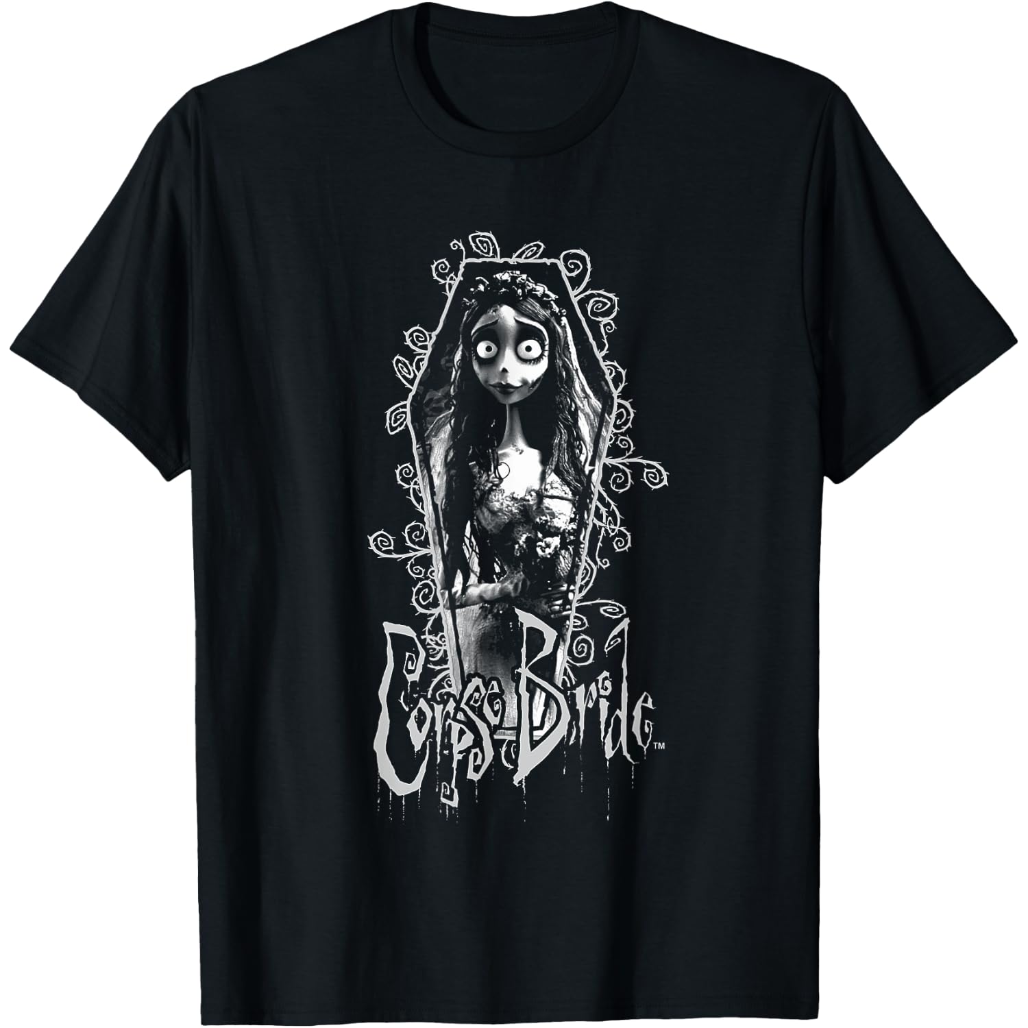 Corpse Bride Emily Framed Coffin White Outline Movie T-Shirt