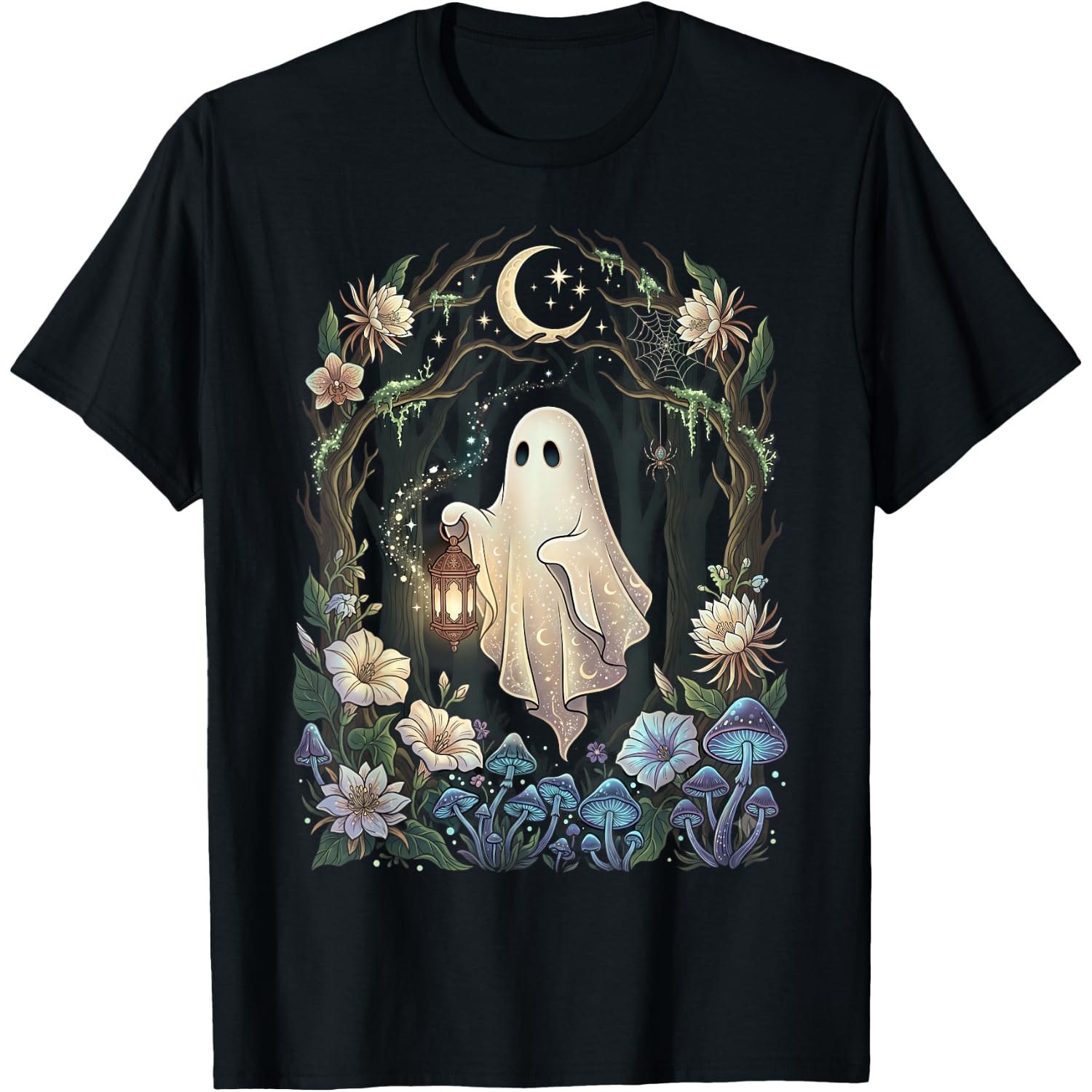 Cottagecore Ghost Floral Aesthetic Mushroom Spooky Halloween T-Shirt