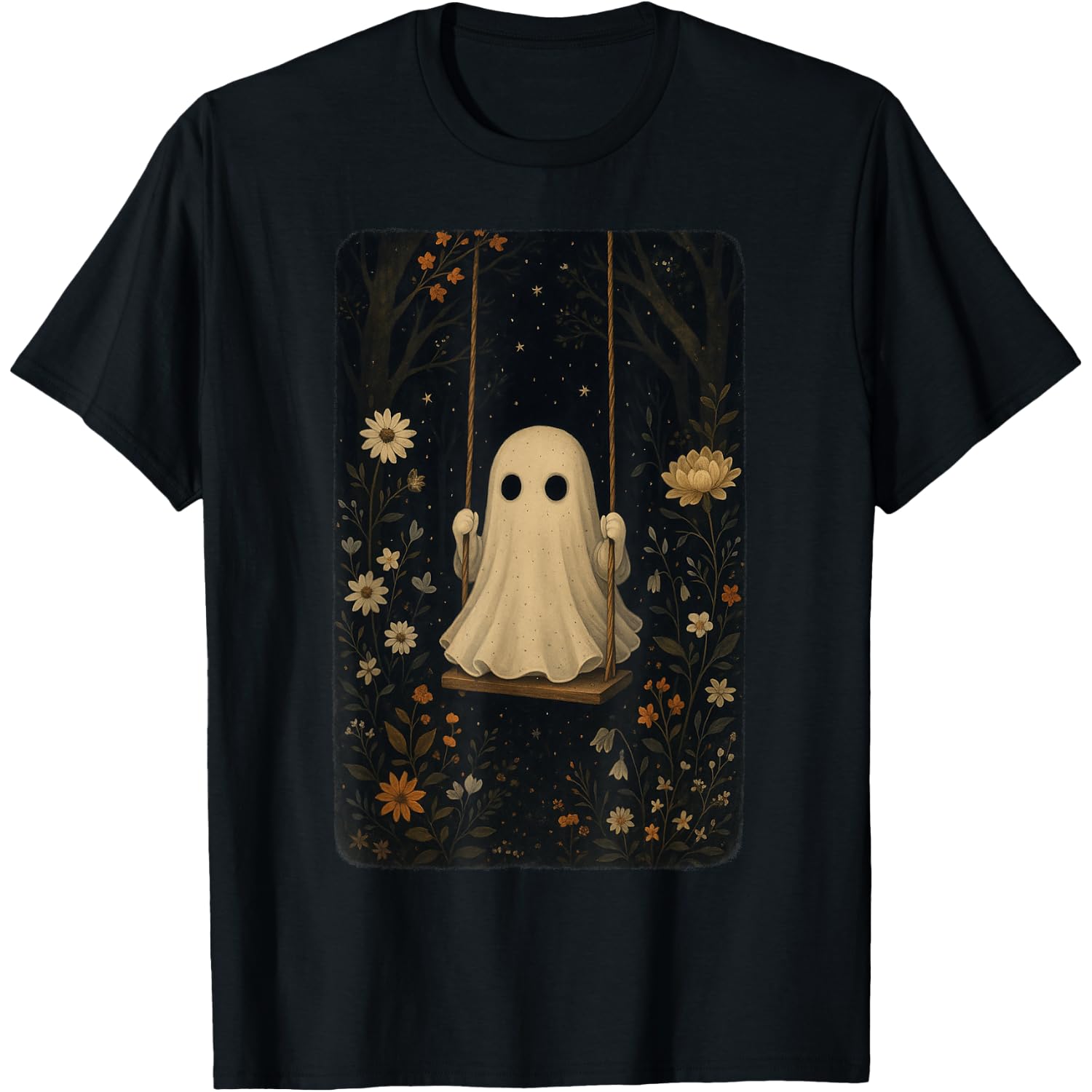 Cottagecore Ghost Swing Floral Aesthetic Halloween Spooky T-Shirt