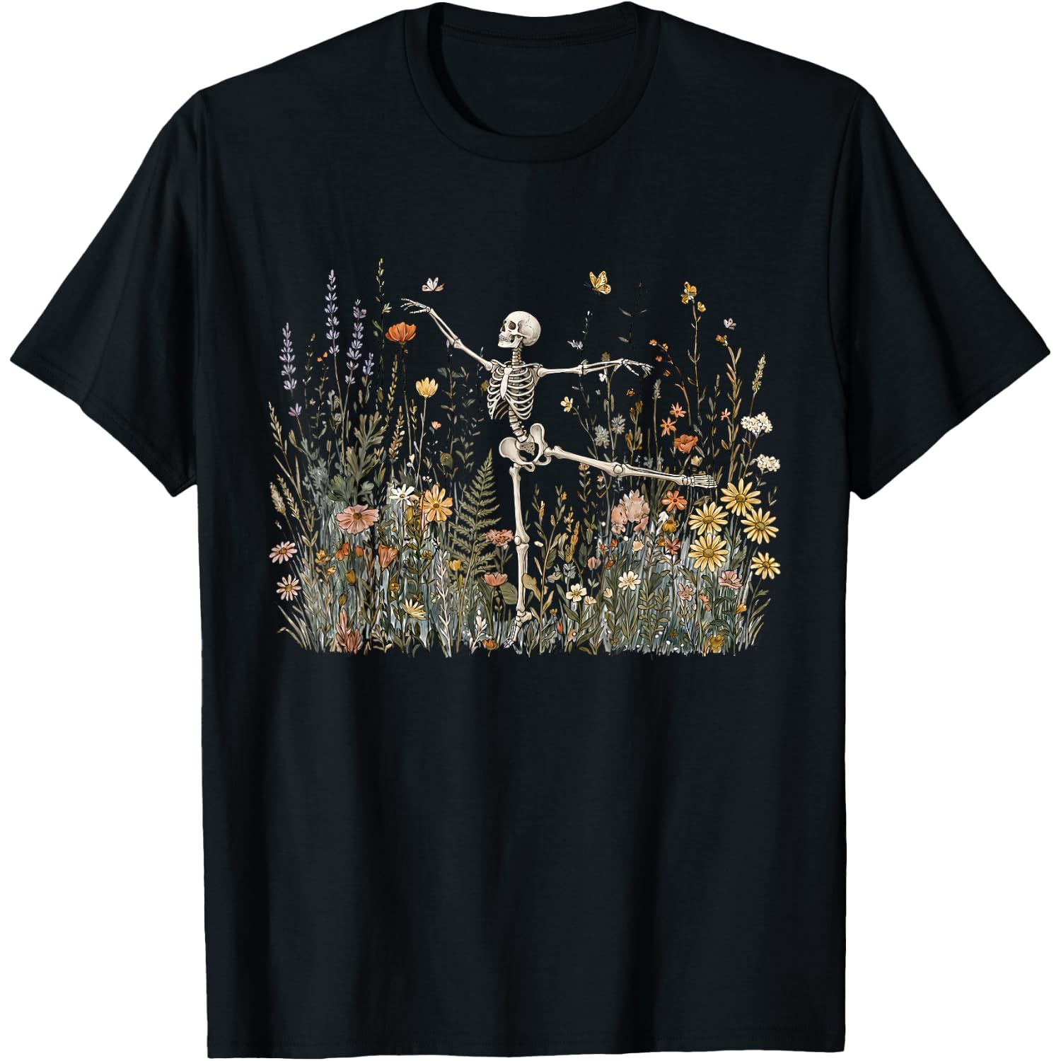 Cottagecore Skeleton Dancing Arabesque Wildflower Botanical T-Shirt