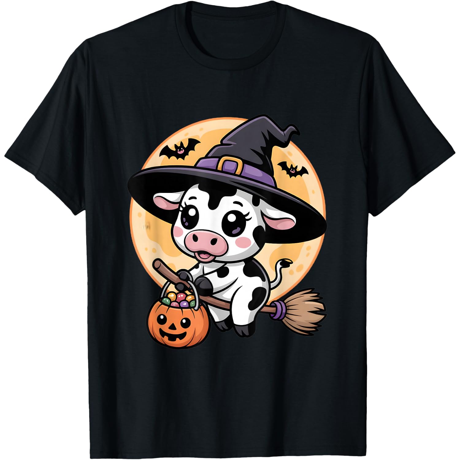 Cow Witch Hat Pumpkin Halloween Costume Men Women Kids T-Shirt