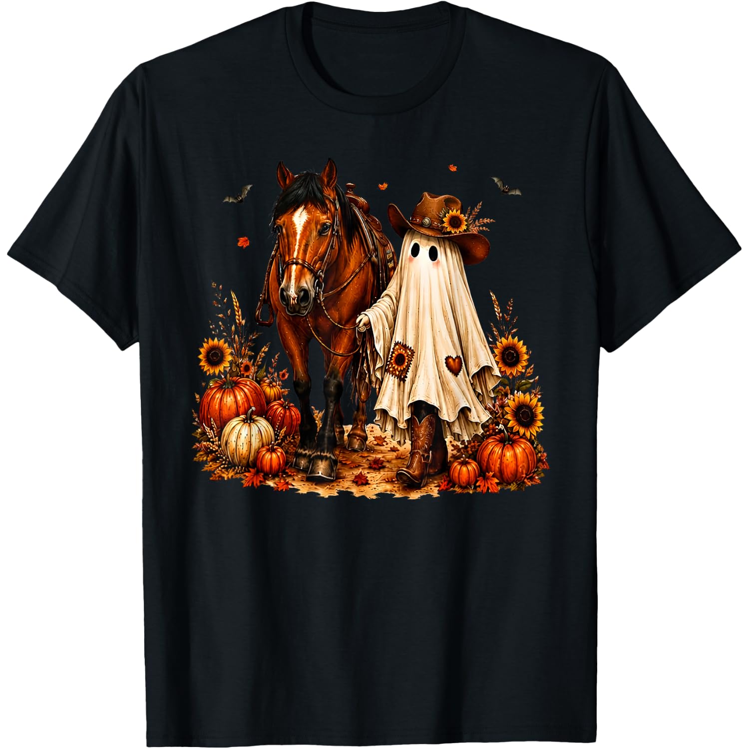 Cowboy Ghost Walking Horse Western Cowgirl Fall Halloween T-Shirt