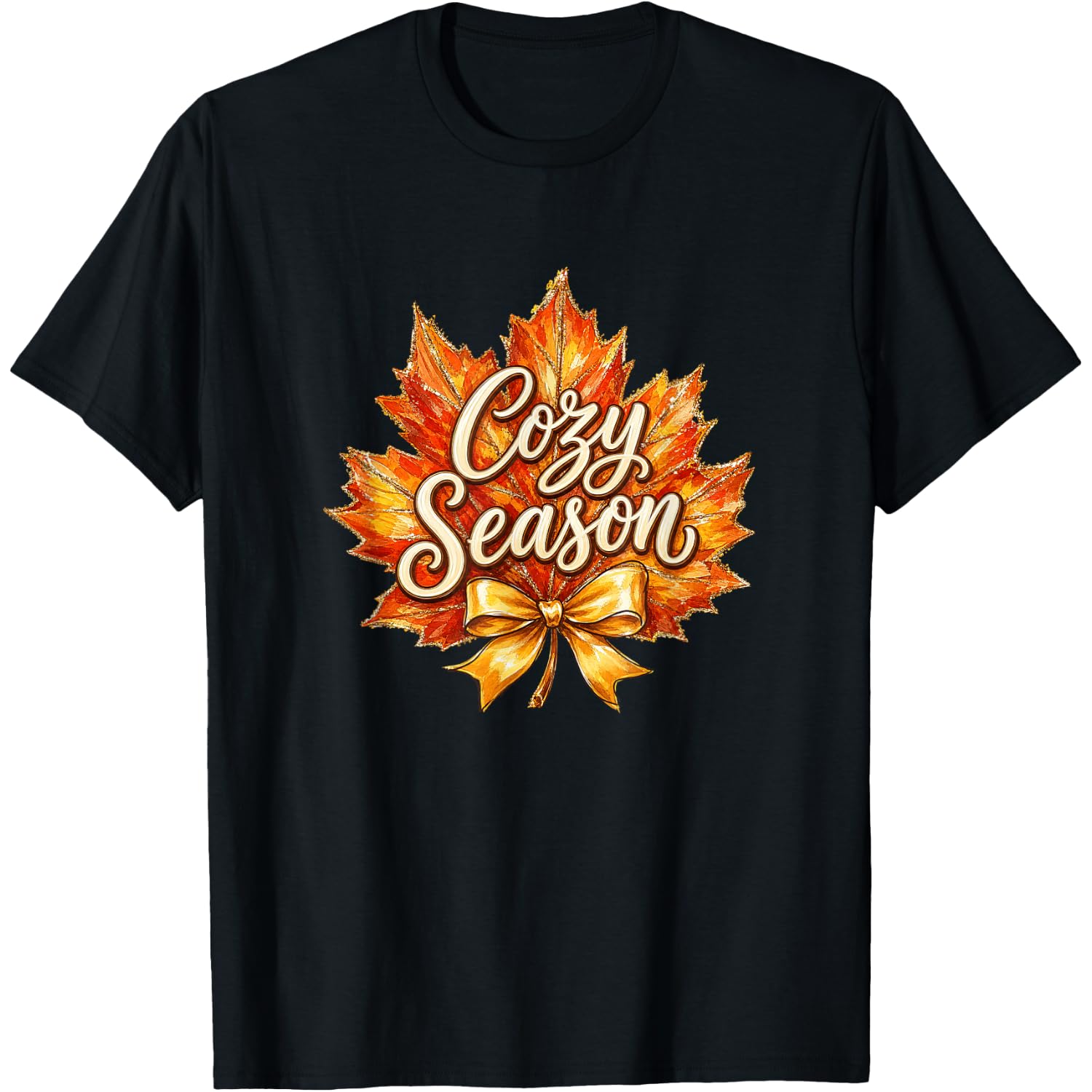 Cozy Season Fall Leaves Halloween Thanksgiving Coquette Bow T-Shirt