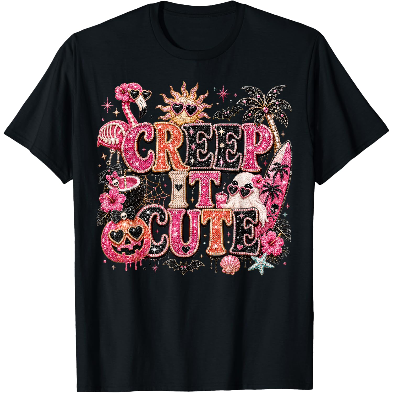 Creep It Cute Summerween Halloween Flamingo Ghosts Summer T-Shirt