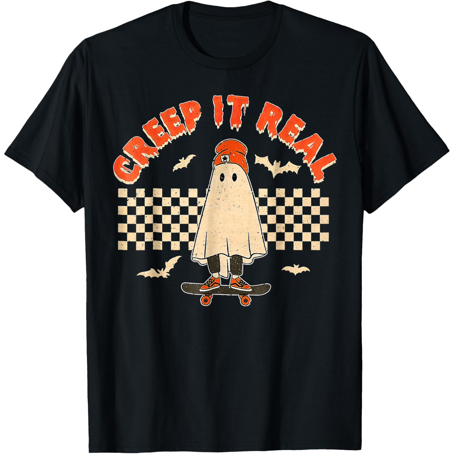 Creep It Real Skateboarding Ghost Retro Halloween Costume T-Shirt