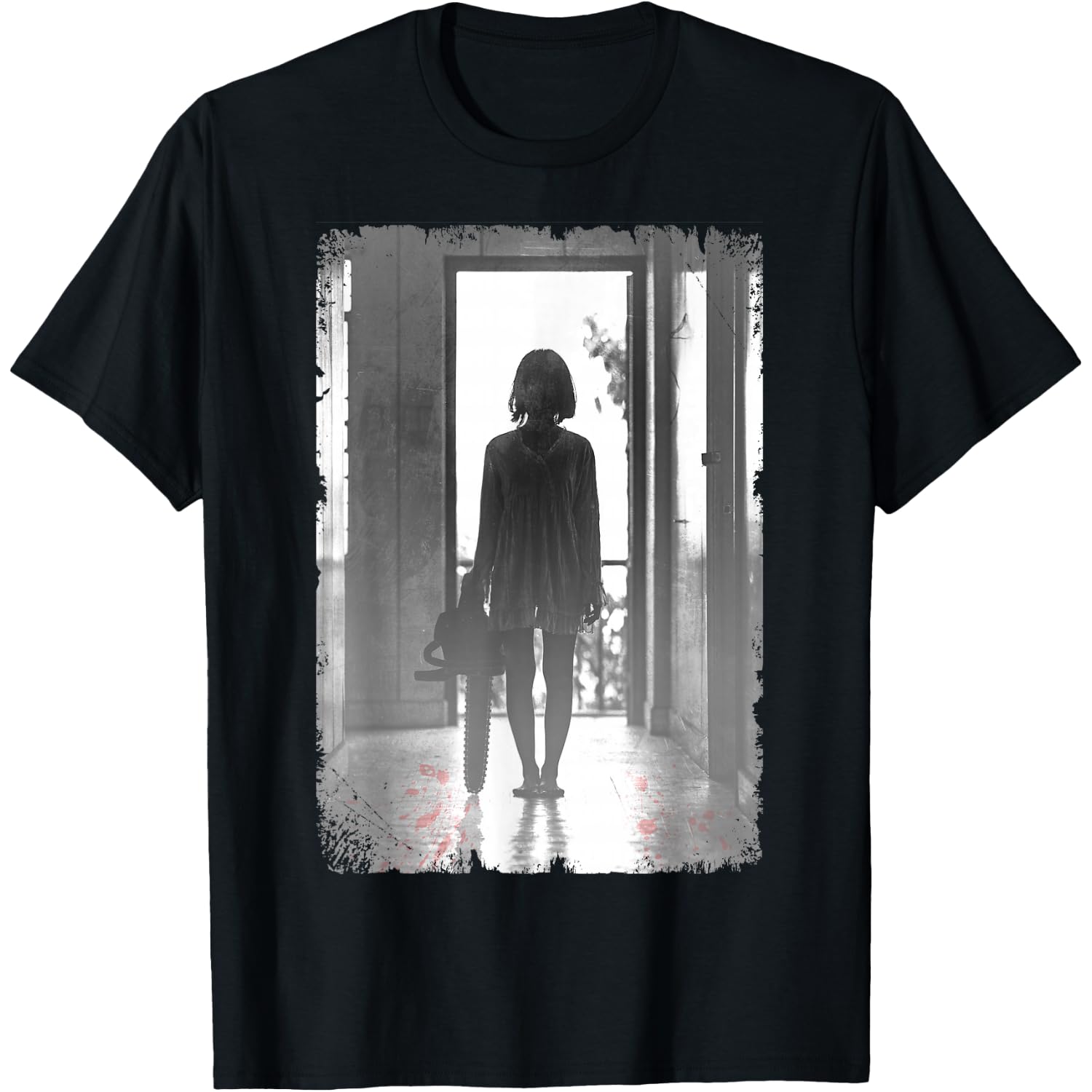 Creepy Chainsaw Girl Horror Dark Art T-Shirt