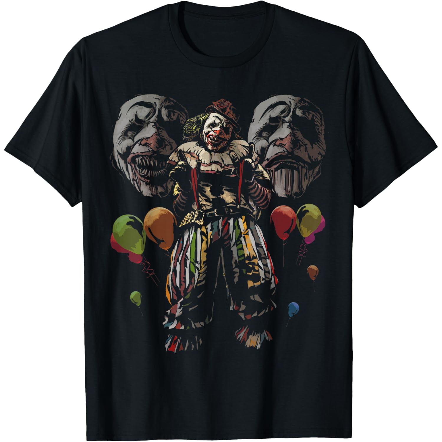 Creepy Evil Clown Balloons Horror Scary Halloween Costume T-Shirt