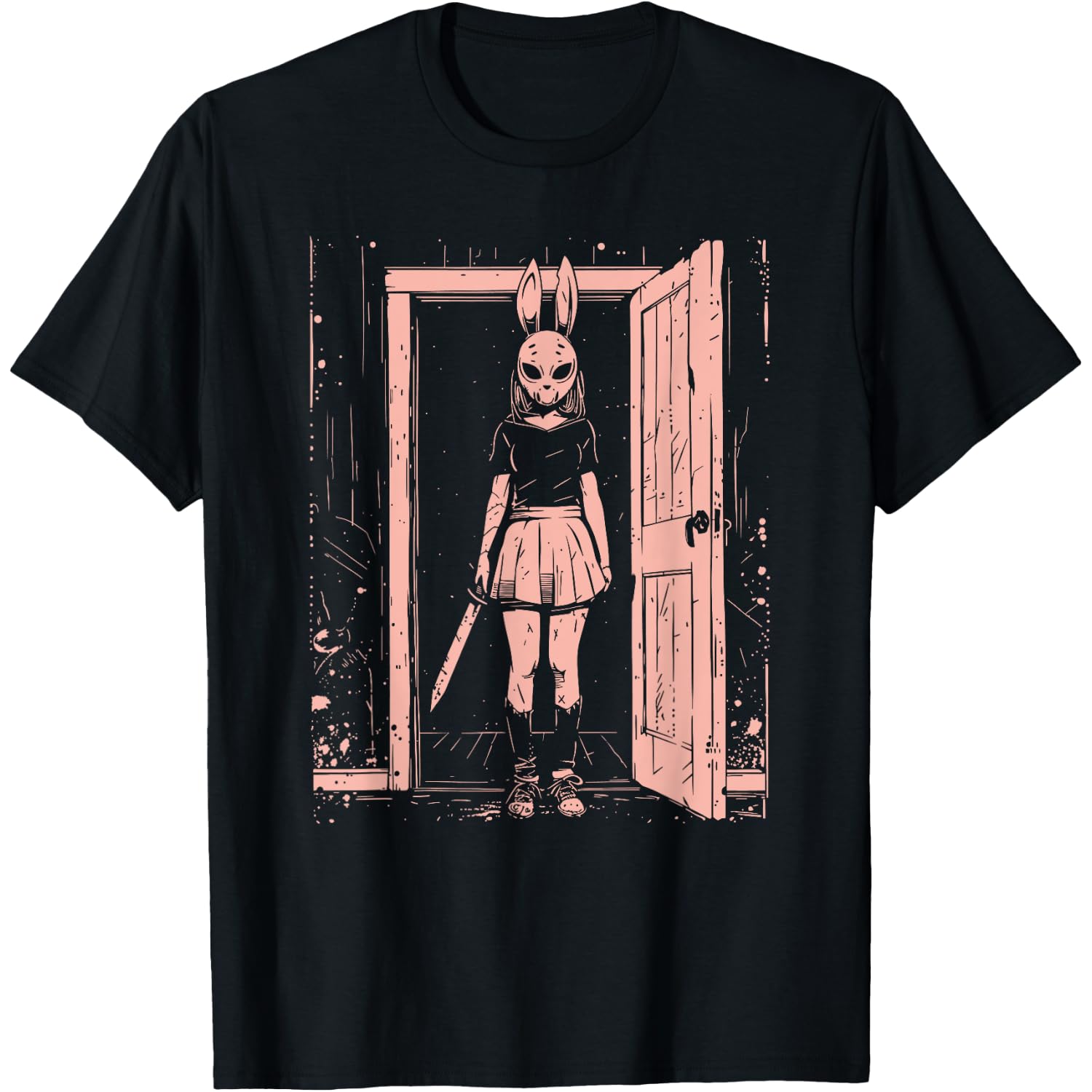 Creepy Girl Bunny Mask Slasher Pastel Goth Anime Horror T-Shirt