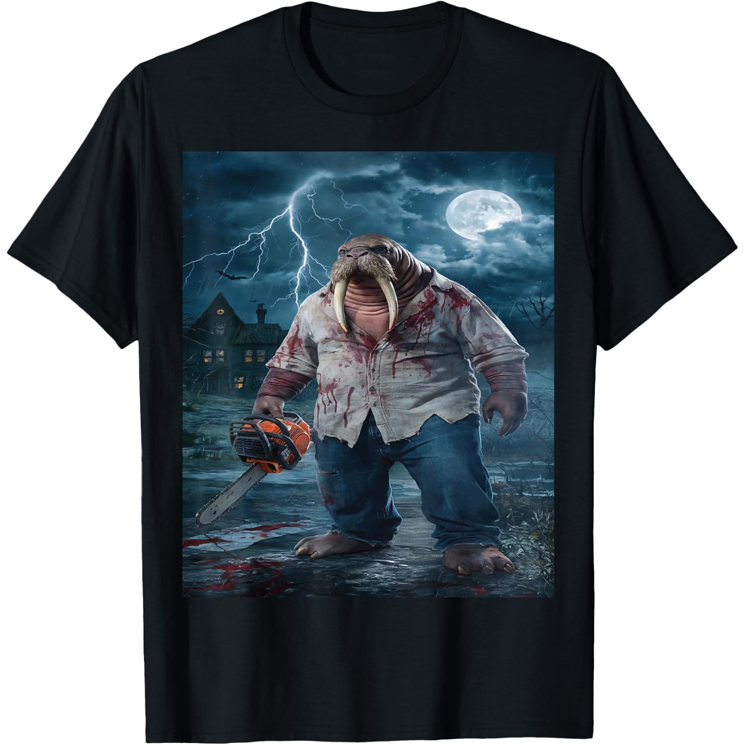 Creepy Halloween Walrus Spooky Scary Graphic T-Shirt