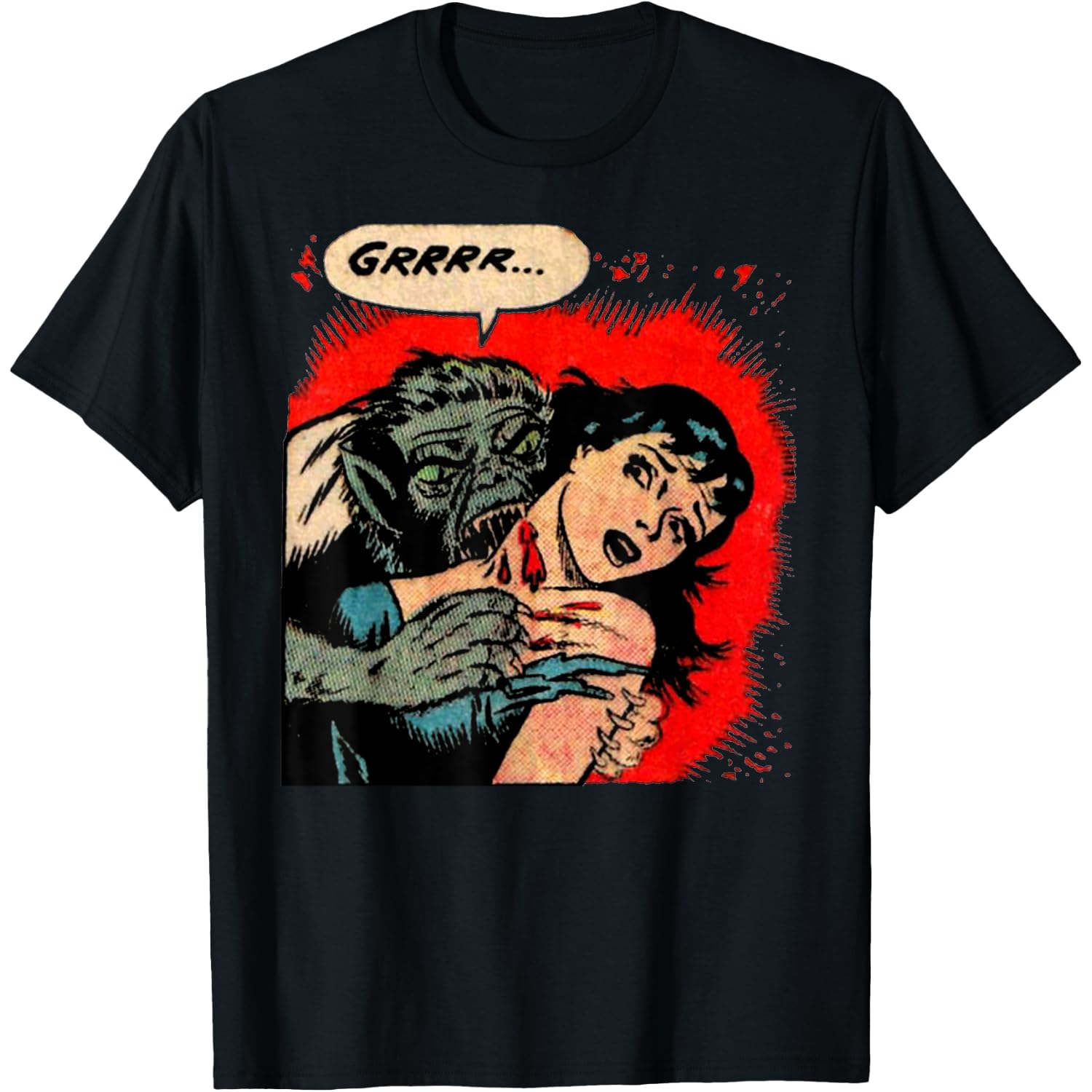 Creepy Horror Movie Monster Comic Vintage Halloween Werewolf T-Shirt