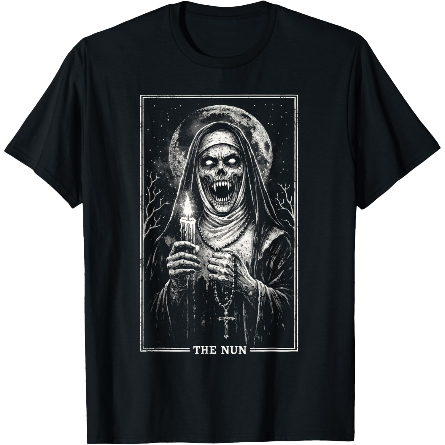 Creepy Nun Alt Goth Tarot Card Horror Death Occult Satanic T-Shirt