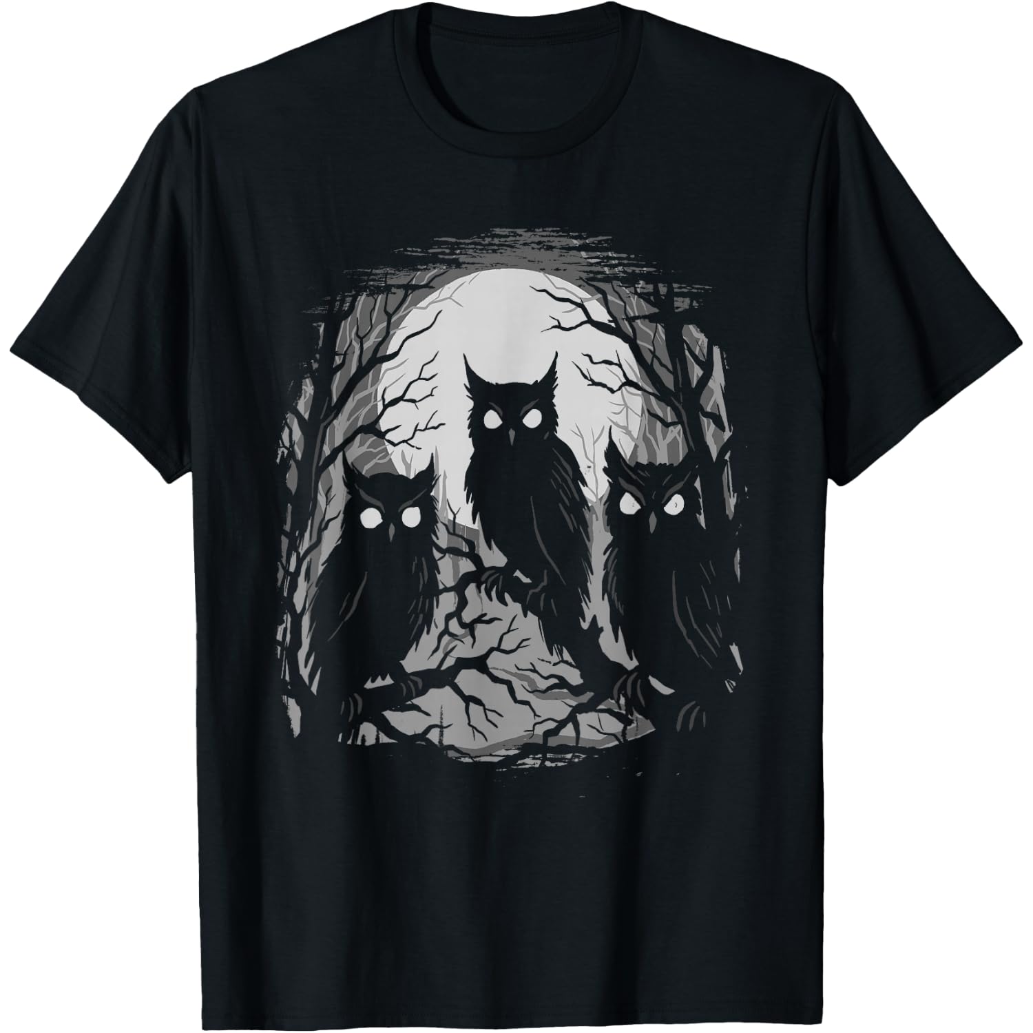 Creepy Owls Gothic Weirdcore Evil Owls Moonlit Forest Horror T-Shirt