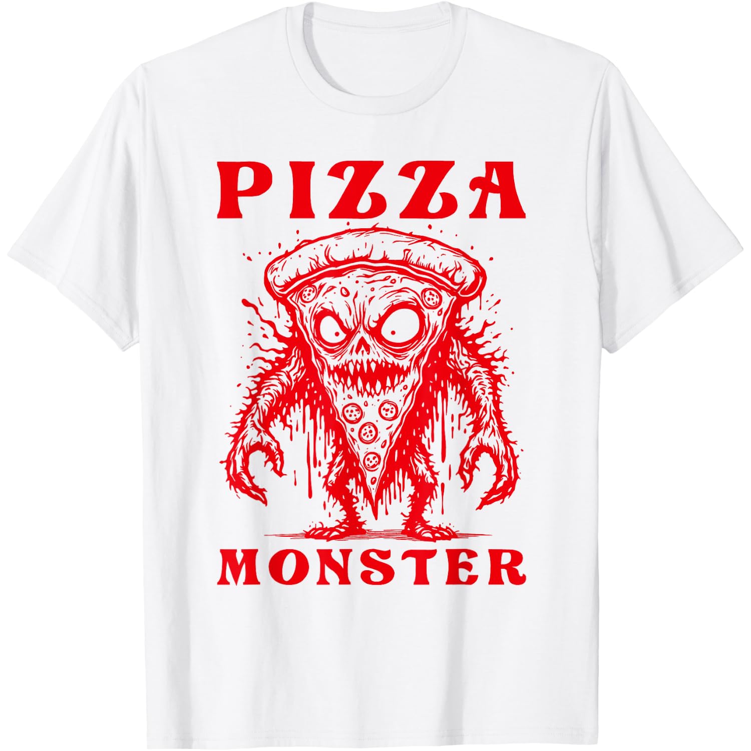Creepy Pizza Monster Costume Design Funny Italian Fast Food T-Shirt
