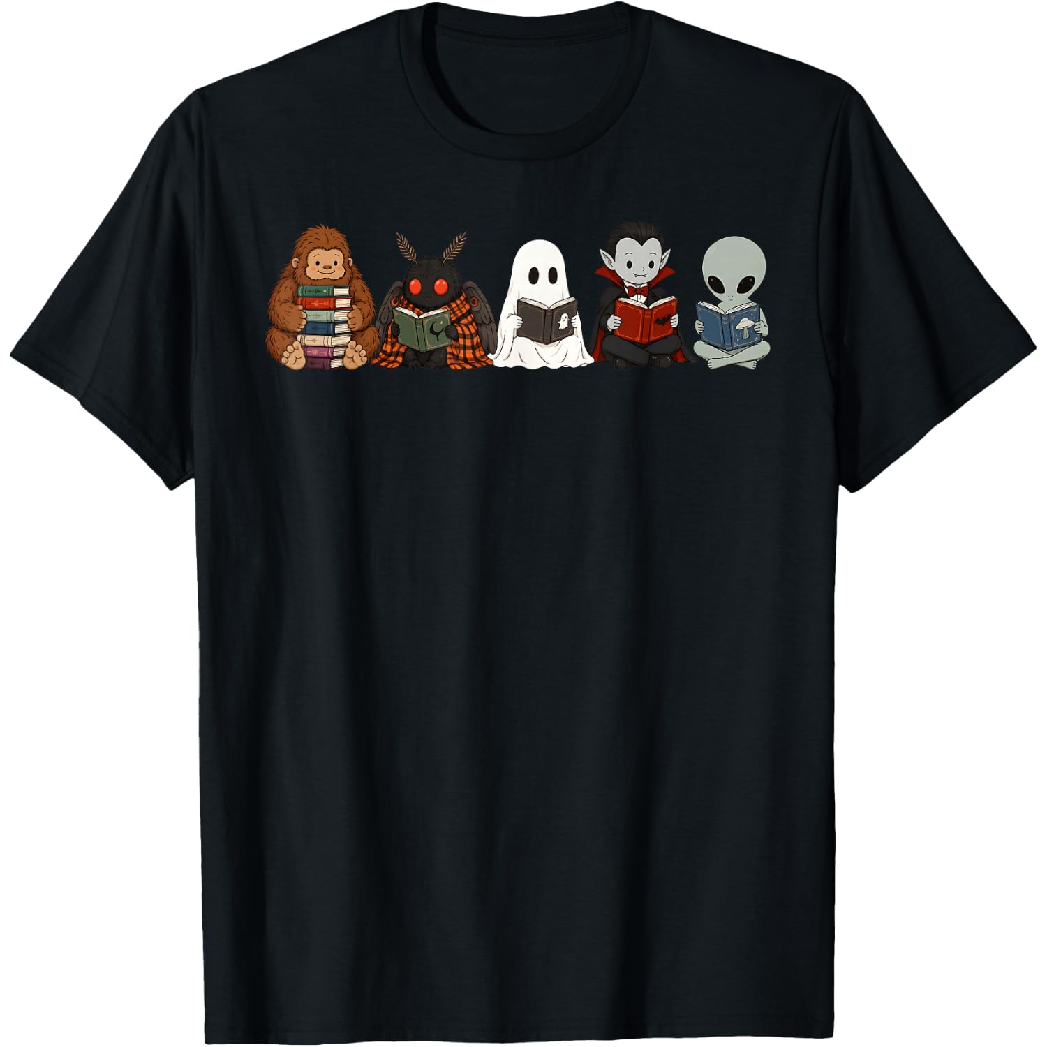 Cryptid Reading Halloween Bigfoot Mothman Ghost Alien Meme T-Shirt