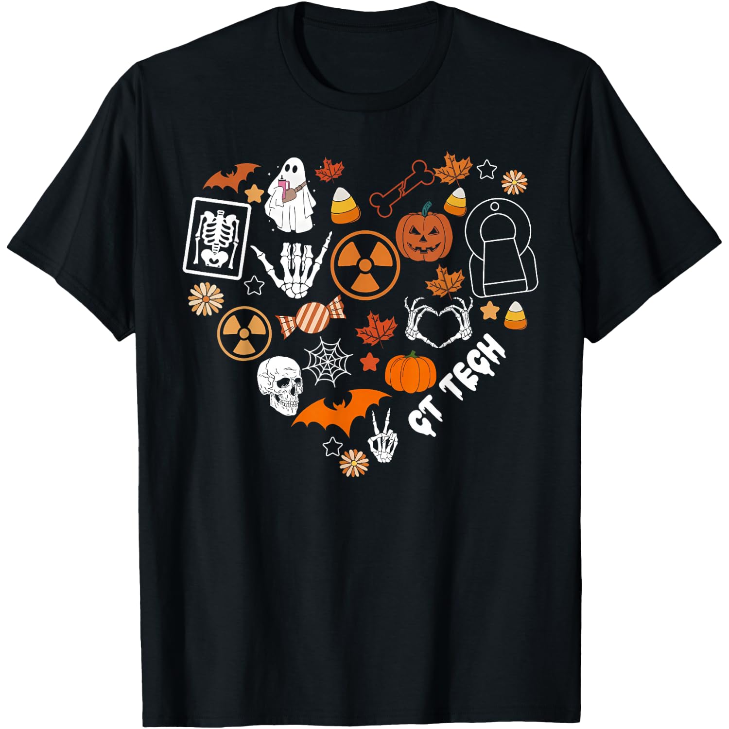 CT Tech Ghost Pumpkin Heart Halloween Radiology Technologist T-Shirt