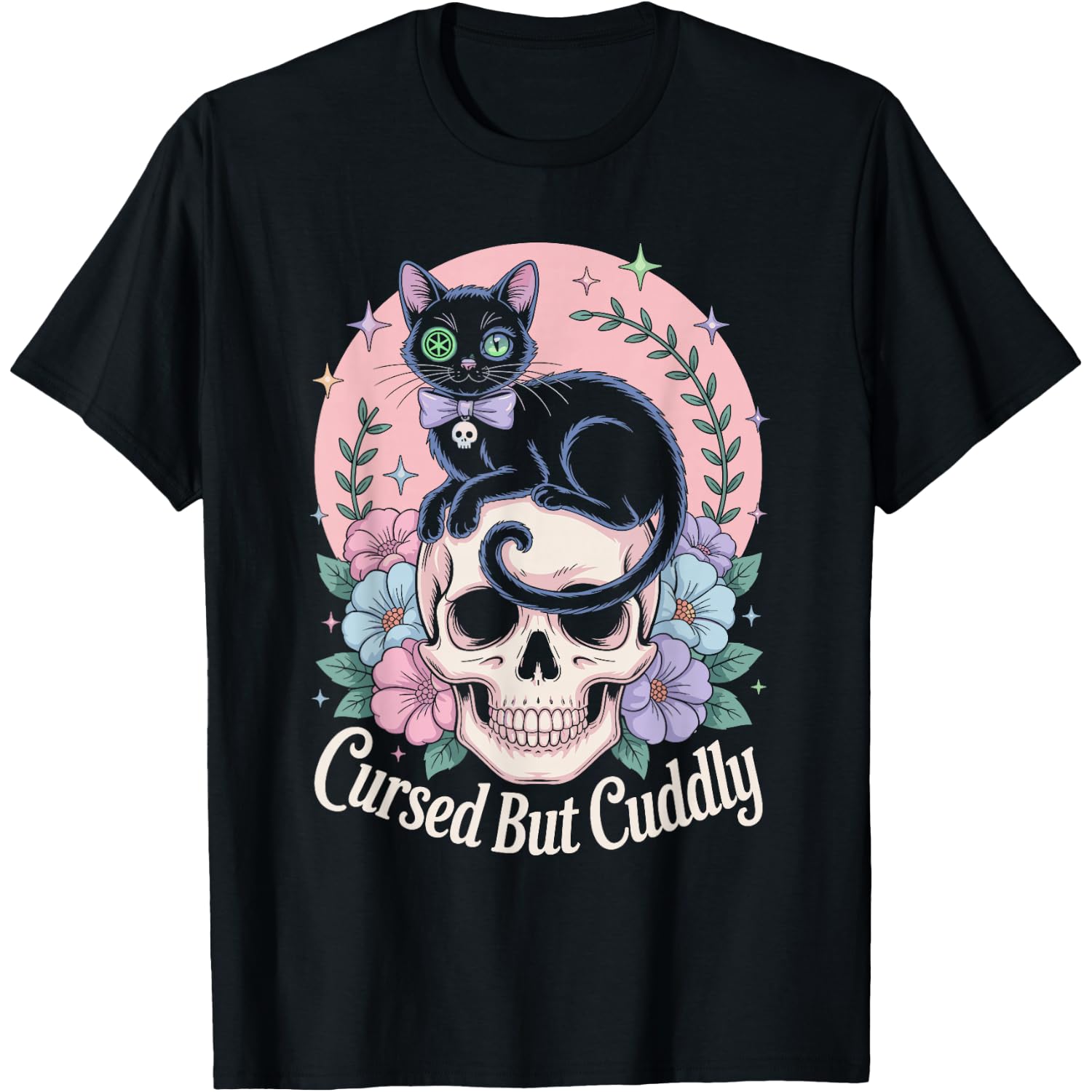 Cursed But Cuddly Black Cat Halloween Spooky T-Shirt