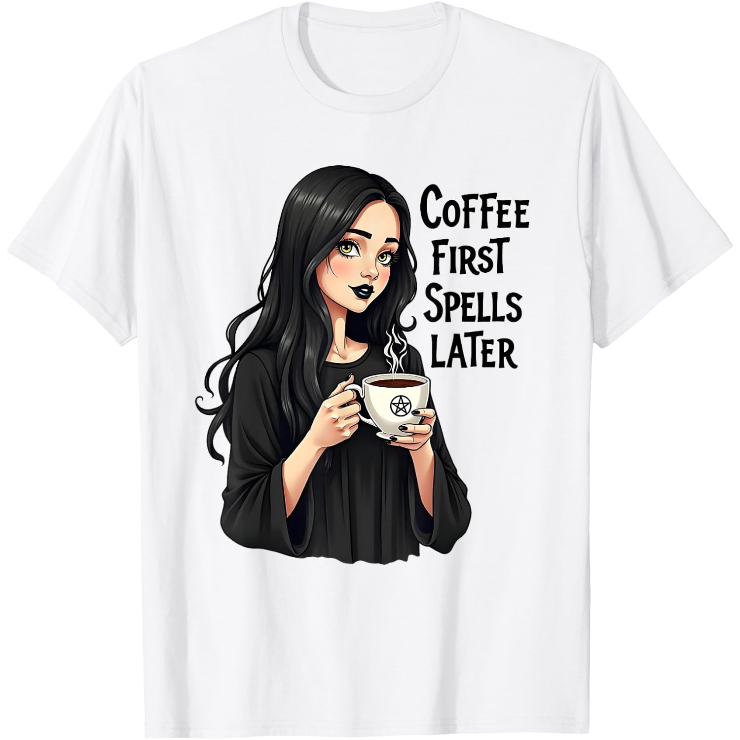 Cute Anime Witch Coffee Lover Goth Girl Halloween Wiccan T-Shirt
