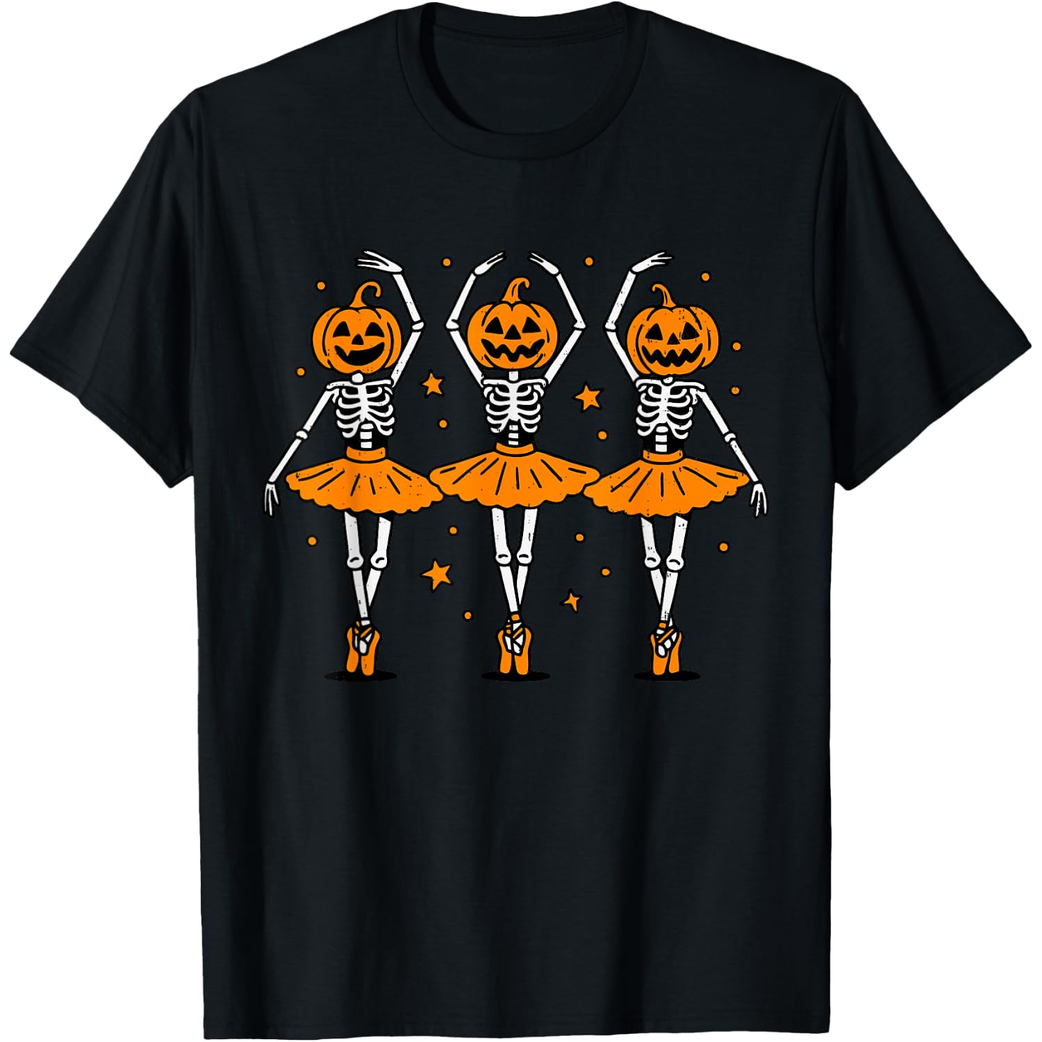 Cute Ballet Pumpkin Skeleton Halloween Costume Women Girl T-Shirt