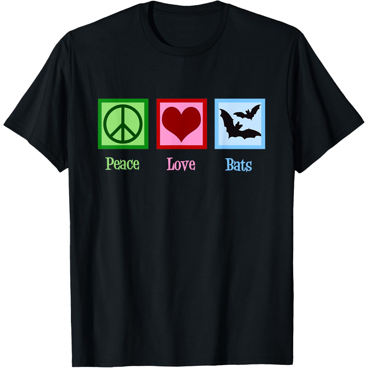 Cute Bat T-Shirt - Peace Love Bats Tee for Halloween