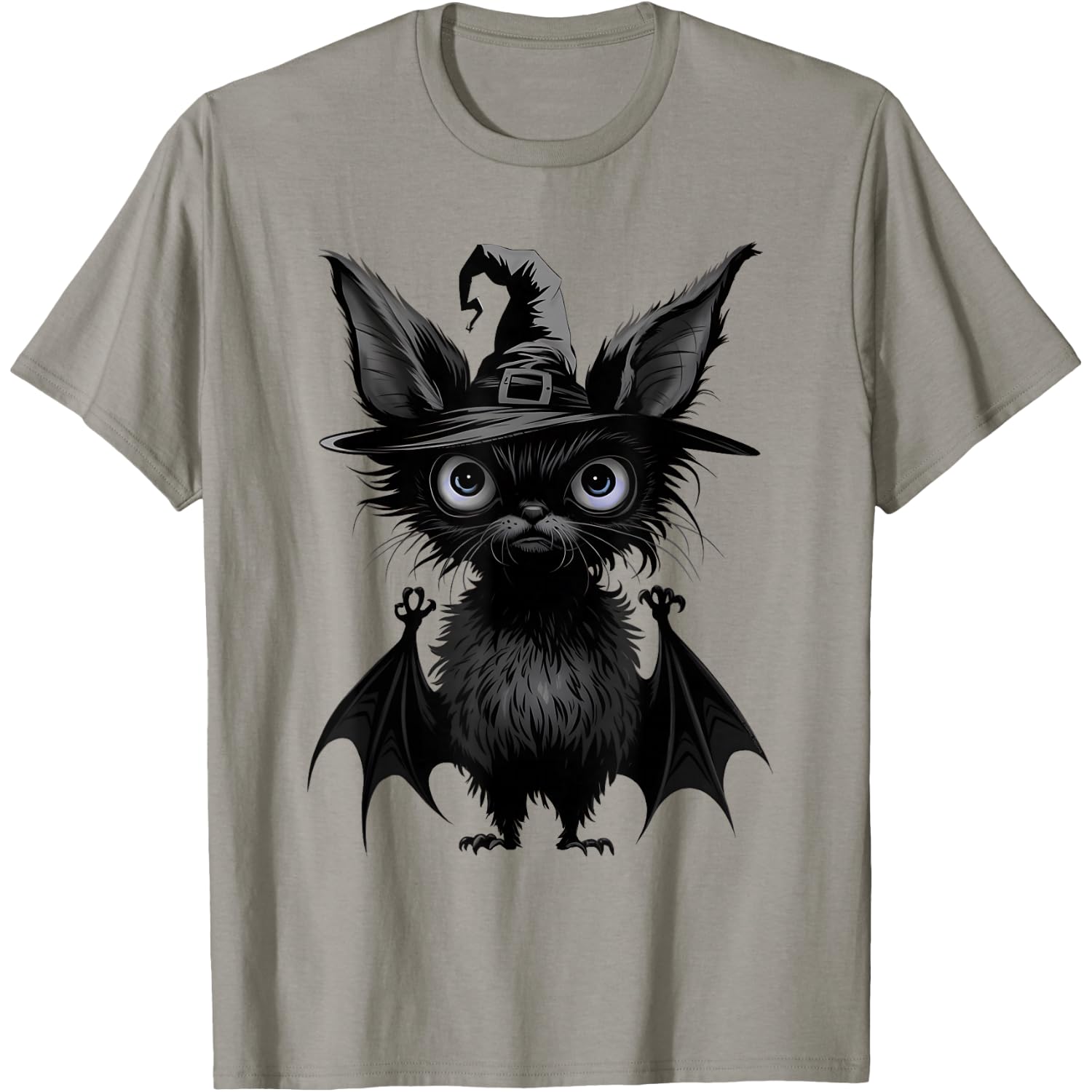 Cute Bat Wearing Witch Hat Trying to Be Scary Halloween Bat T-Shirt