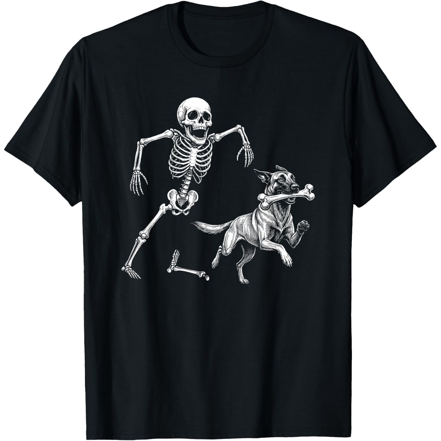Cute Belgian Malinois with Skeleton Bone Halloween Dog Lover T-Shirt