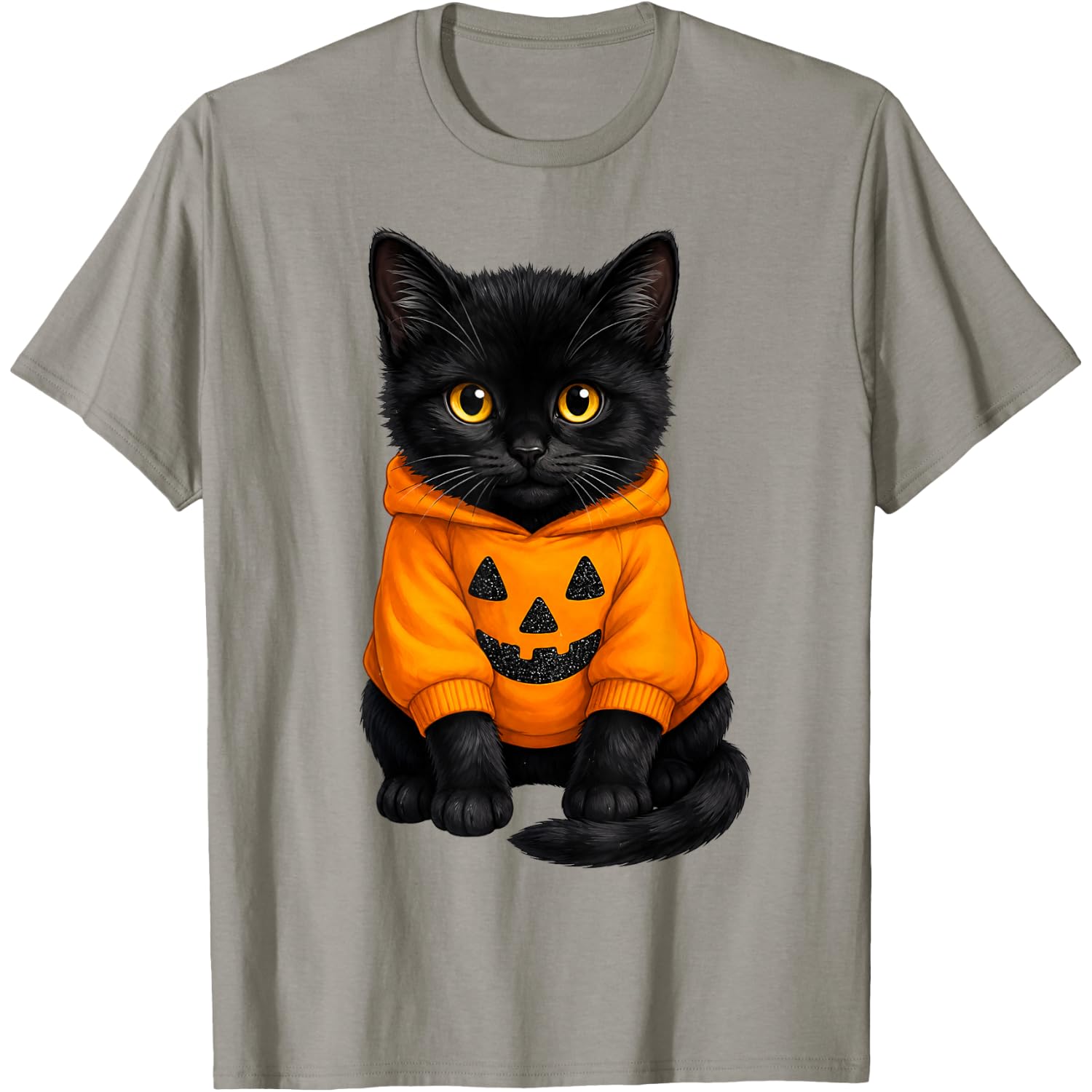 Cute Black Cat in Pumpkin Hoodie Halloween Design T-Shirt