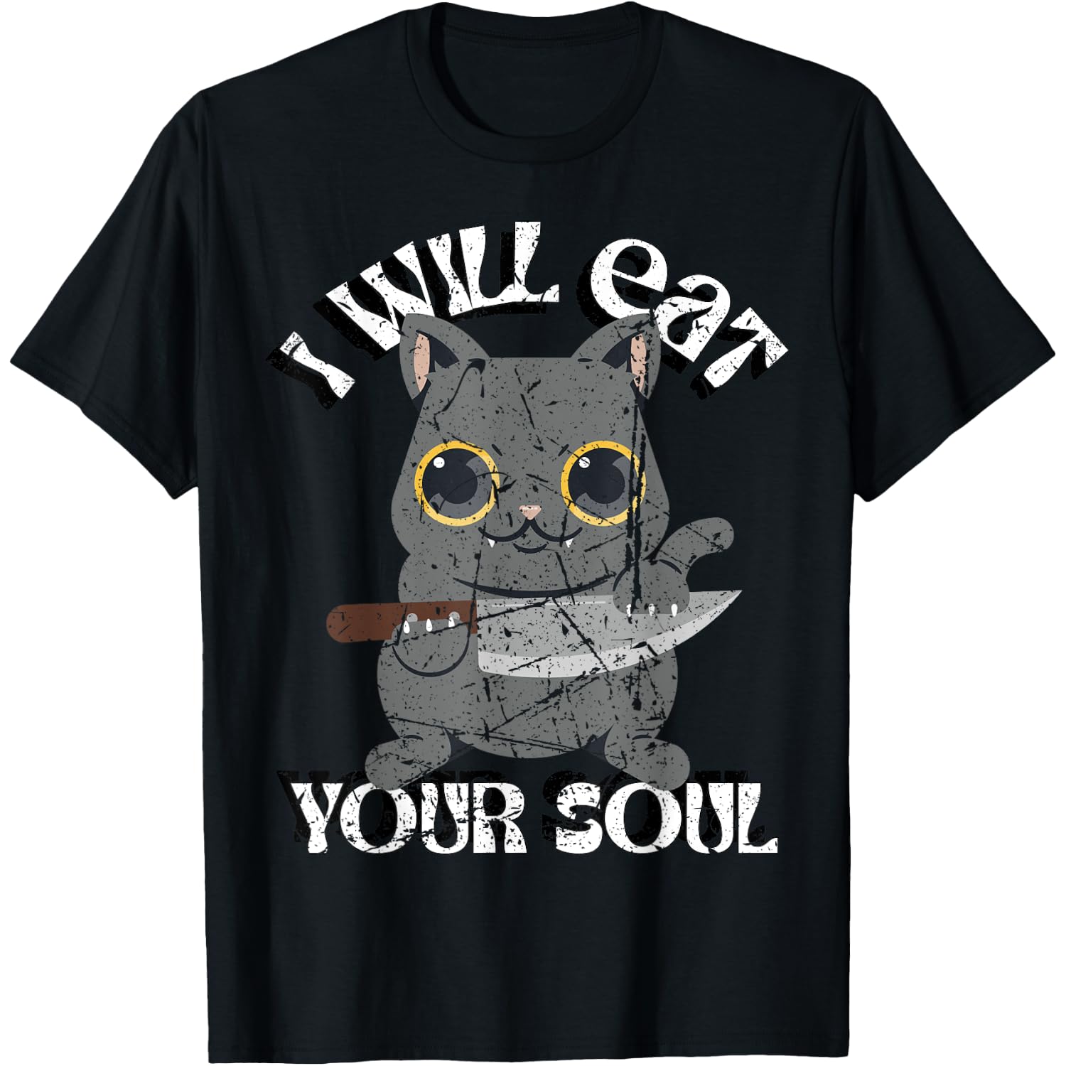 Cute Cat Design with Knife - Humor for Cat Lovers T-Shirt for Men Women