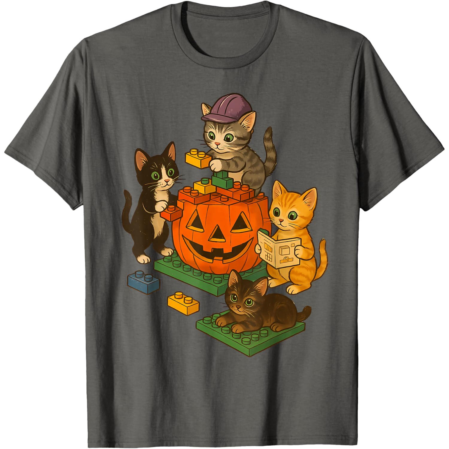 Cute Cat Pumpkin Master Builder Halloween Spooky Season T-Shirt