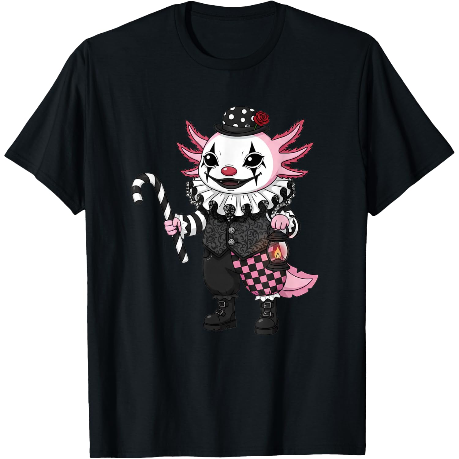 Cute Creepy Axolotl Clown Halloween Circus Character T-Shirt