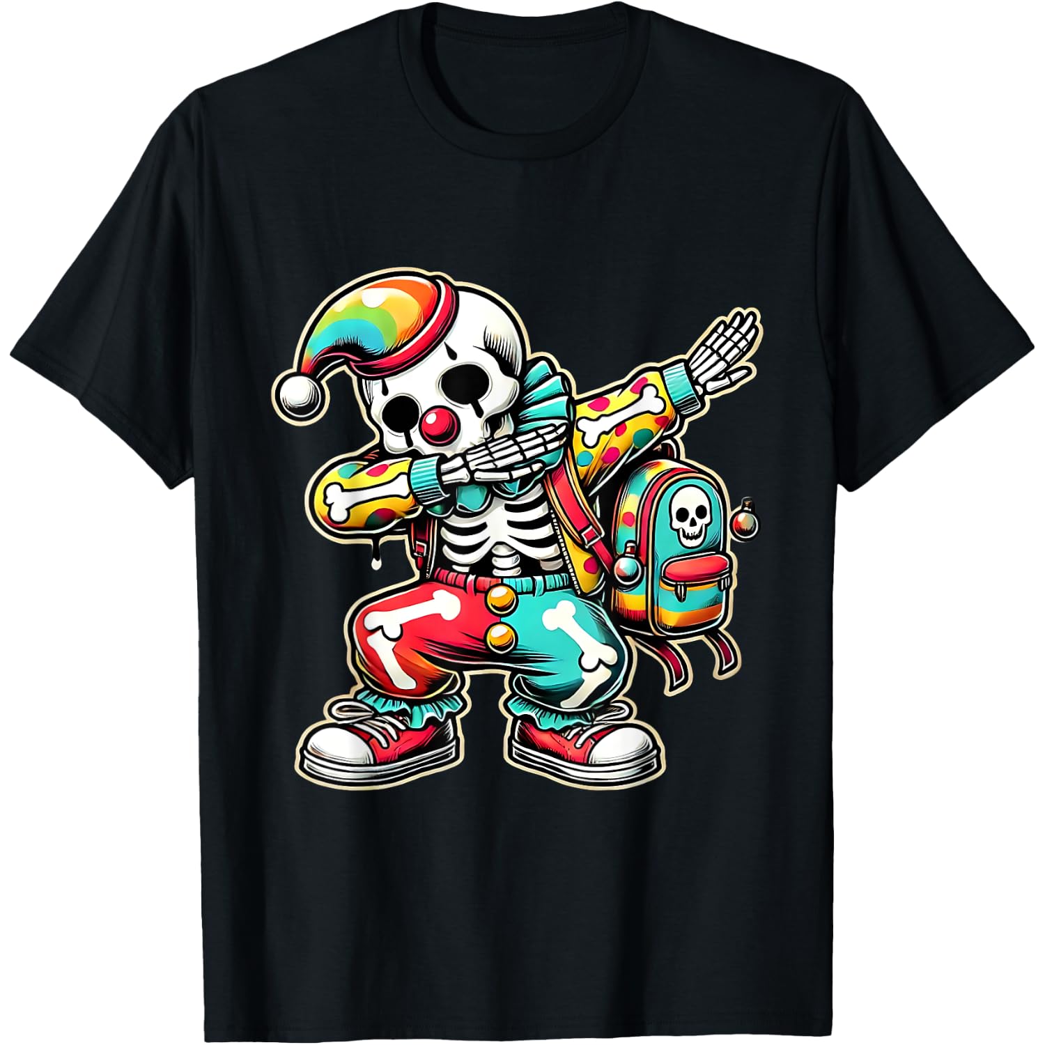 Cute Dabbing Clown Dab Costumes Spooky Halloween Skeleton T-Shirt
