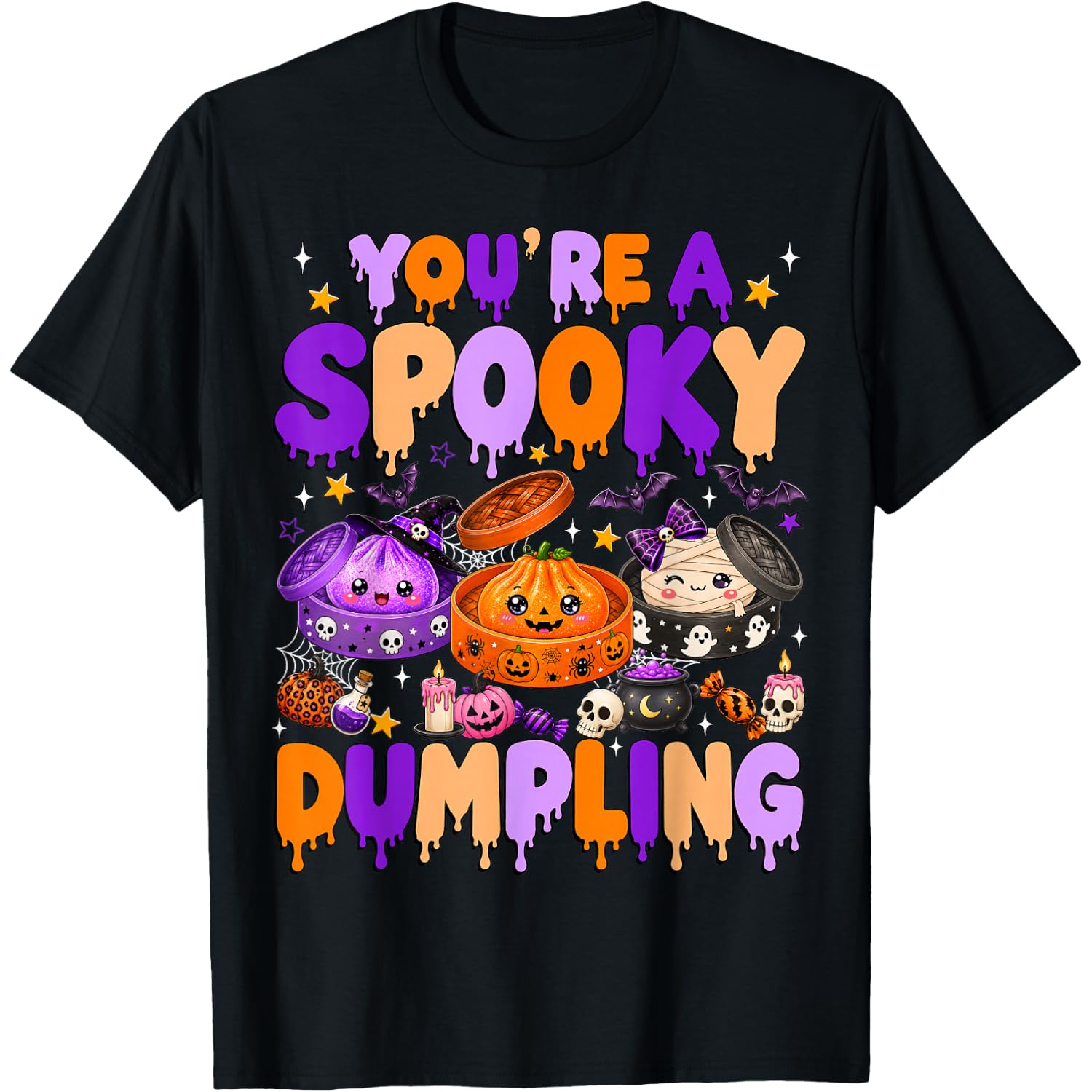 Cute Dumpling Halloween Pumpkin Witch Dumpling Lovers Kids T-Shirt
