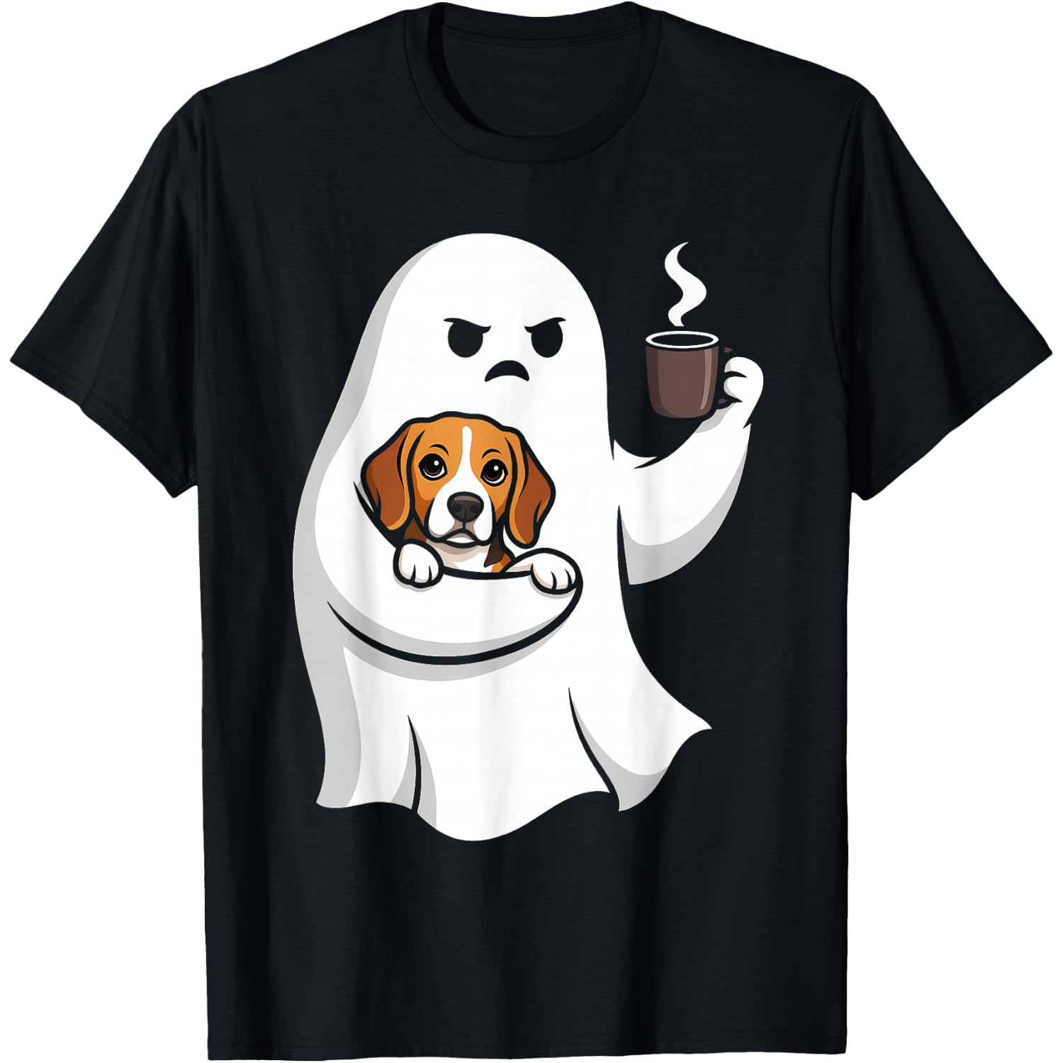 Cute Ghost Beagle Spooky Dog Funny Coffee Lover Halloween T-Shirt