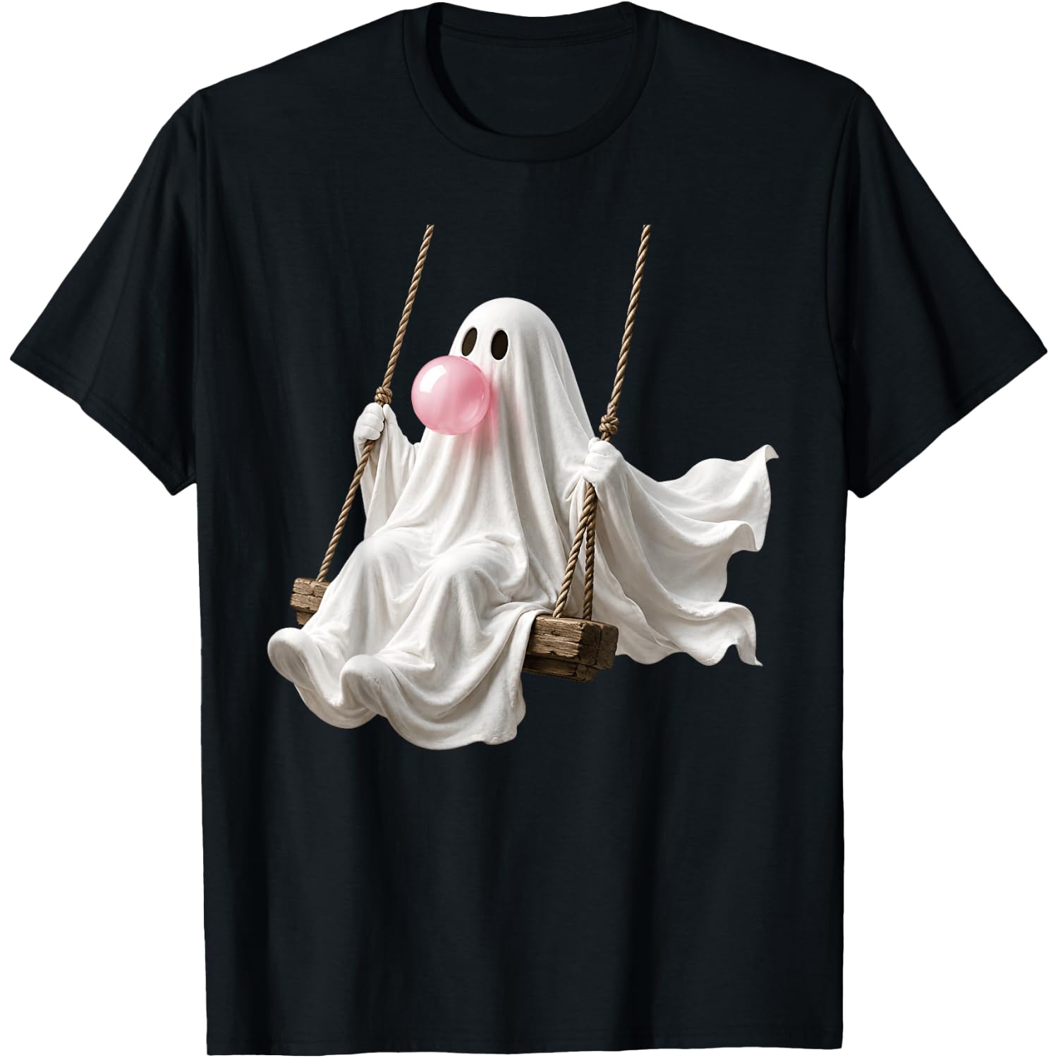 Cute Ghost Blowing Bubble Gum On Swing Fall Halloween T-Shirt