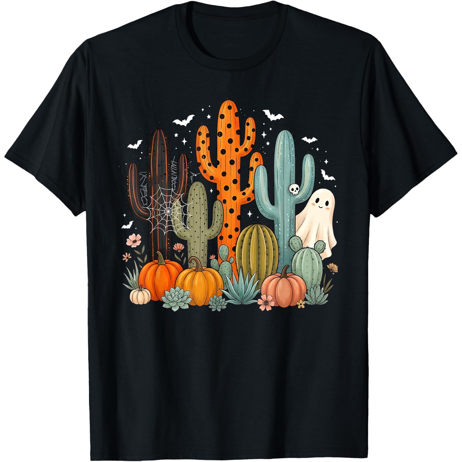Cute Ghost Cactus Desert Pumpkin Western Country Halloween T-Shirt