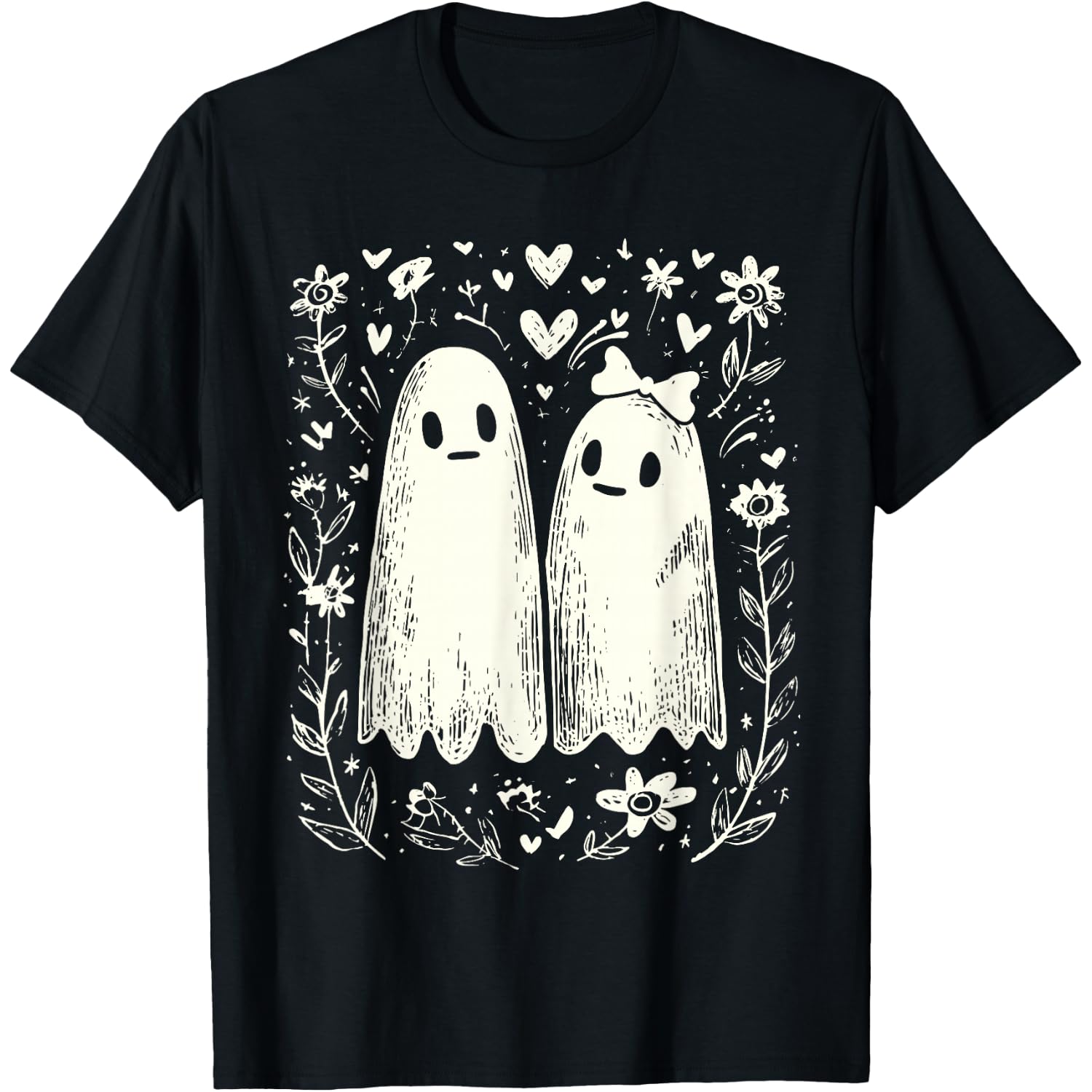 Cute Ghost Couple Día de Los Muertos Style T-Shirt