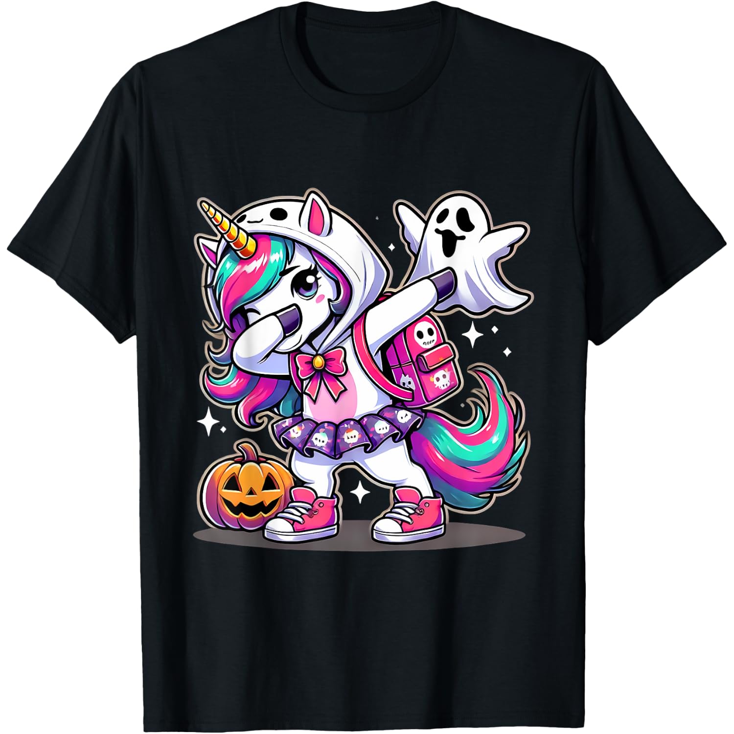 Cute Ghost Dabbing Costumes Girls Spooky Halloween Unicorn T-Shirt
