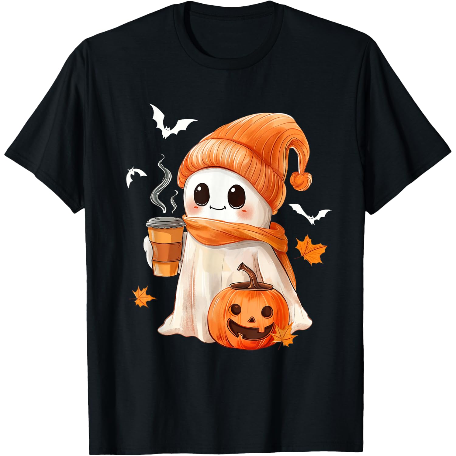 Cute Ghost Drinking Coffee Halloween Ghost Ice Coffee Womens T-Shirt