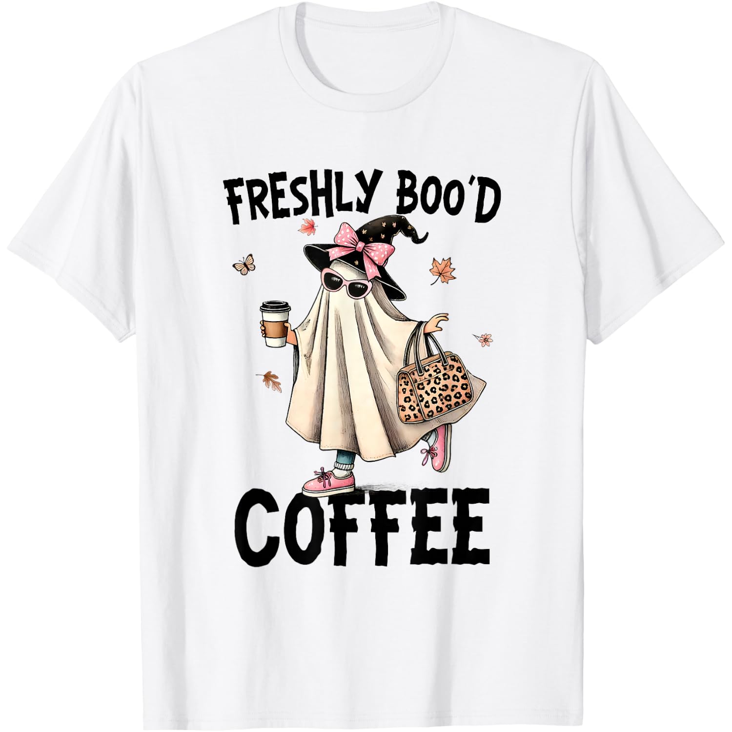 Cute Ghost Drinking Coffee Halloween Ghost Ice Coffee Womens T-Shirt
