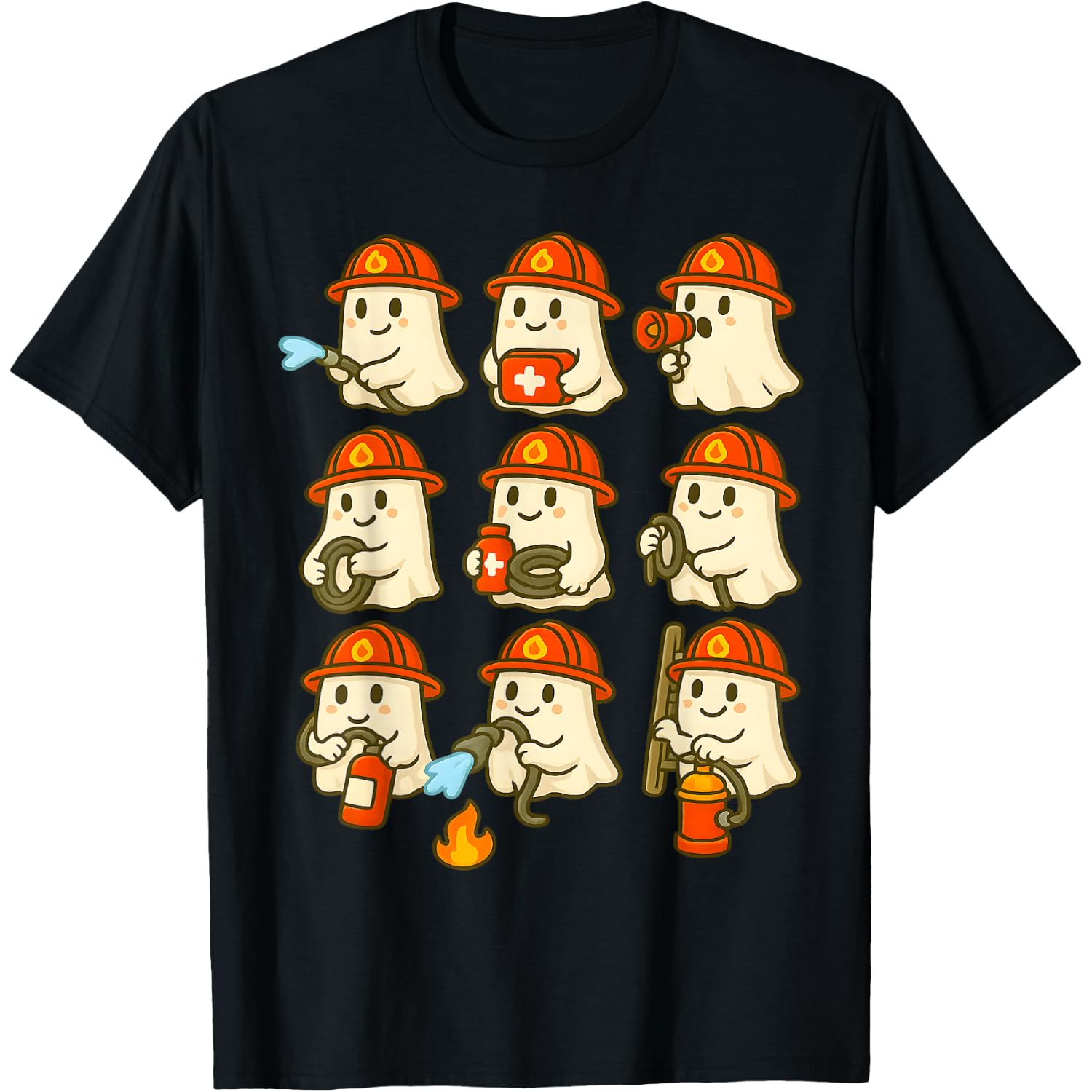 Cute Ghost Firefighter Halloween Rescue Hero T-Shirt