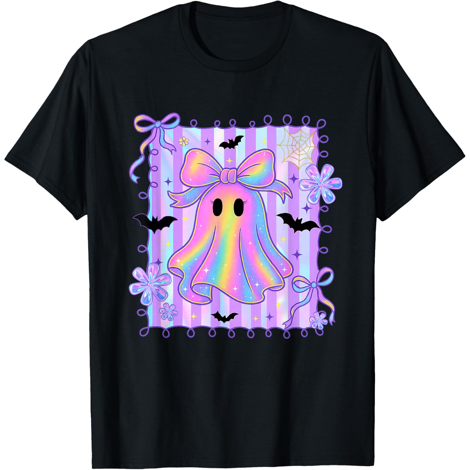 Cute Ghost Girly Girls Coquette Bow Funny Halloween Women T-Shirt