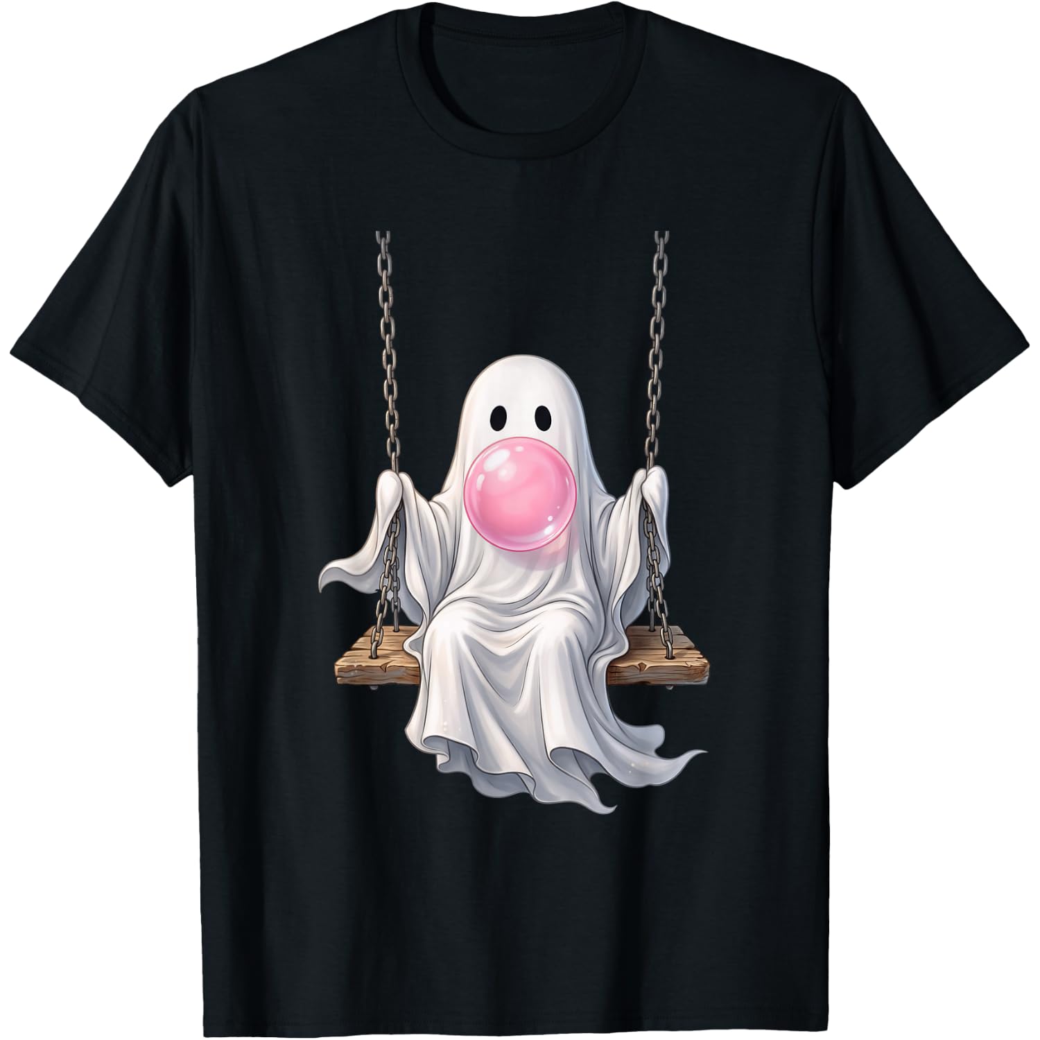 Cute Ghost on Swing Blowing Bubble Gum Funny Halloween T-Shirt