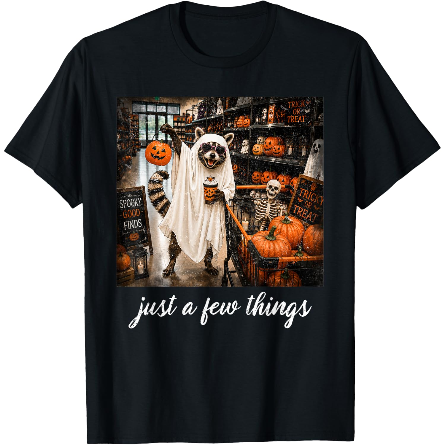 Cute Ghost Pumpkin Spice Coffee Latte Raccoon Halloween T-Shirt