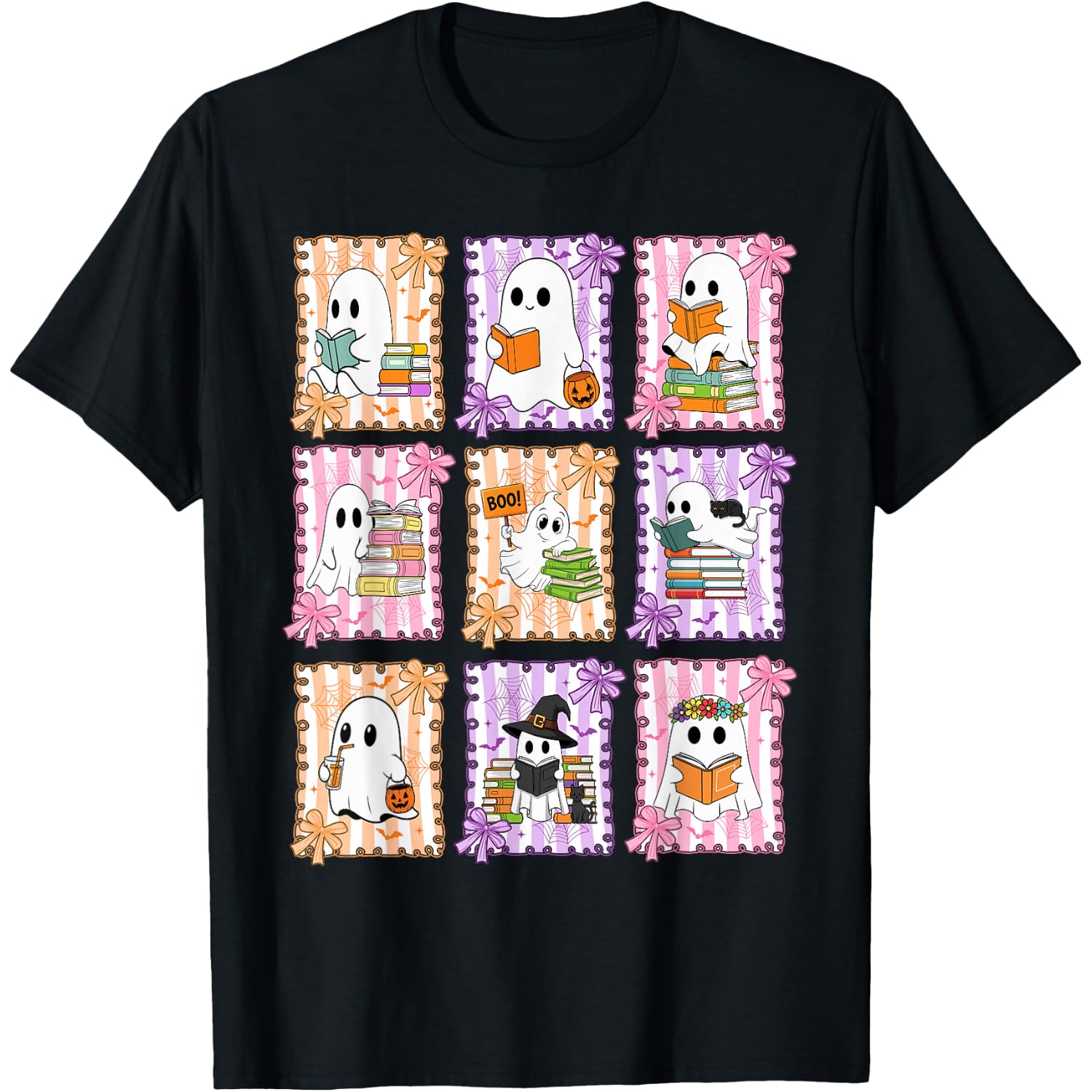 Cute Ghost Reading Book Halloween Spooky Book Lover T-Shirt