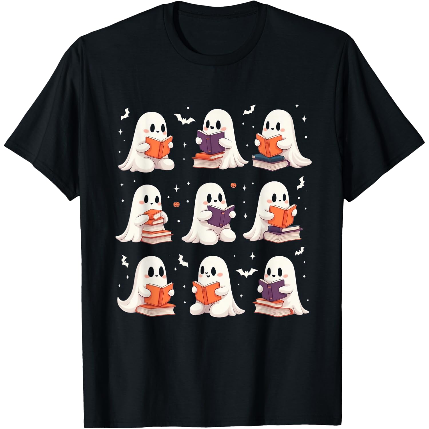 Cute Ghost Reading Book Lovers Halloween Funny Ghost T-Shirt
