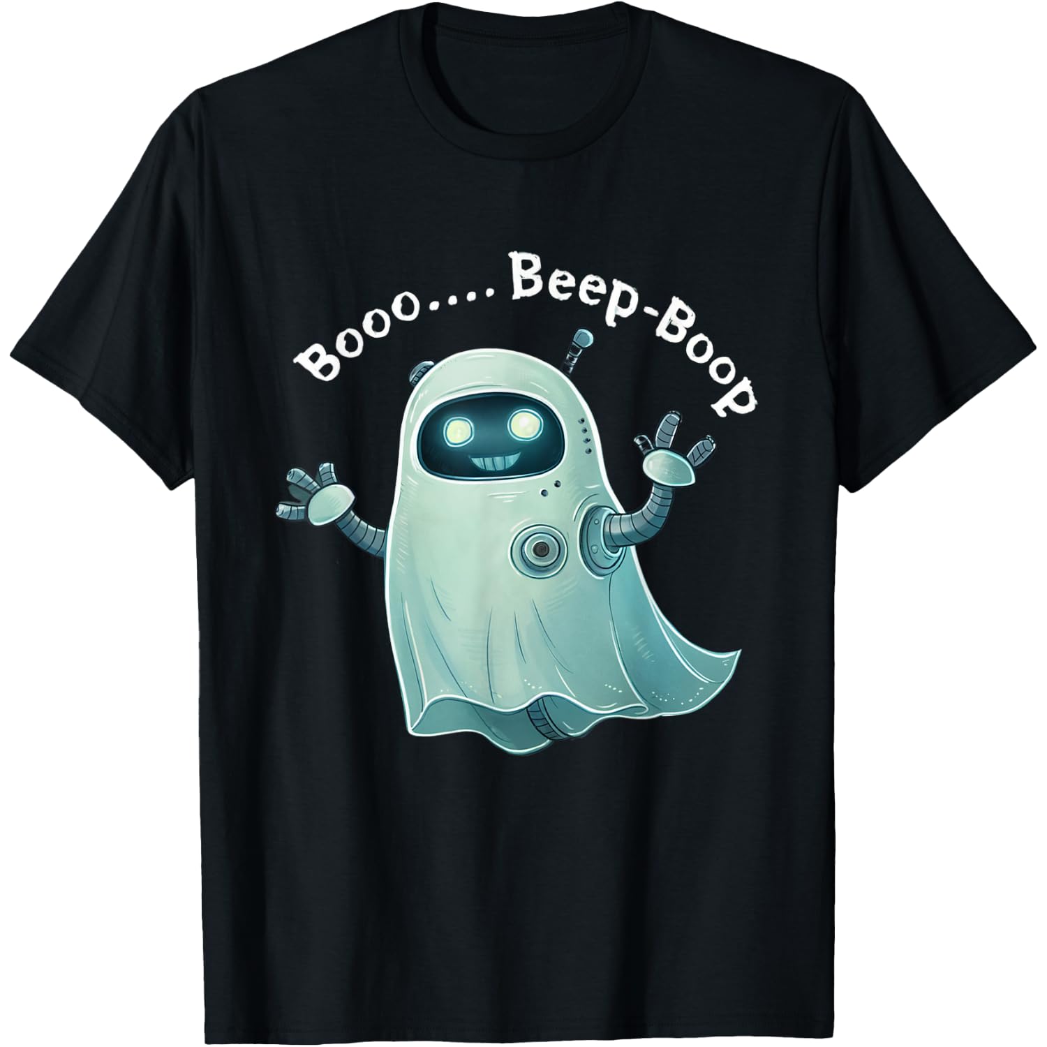 Cute Ghost Robot Saying 'BoOoO... beep-boop' Funny Halloween T-Shirt