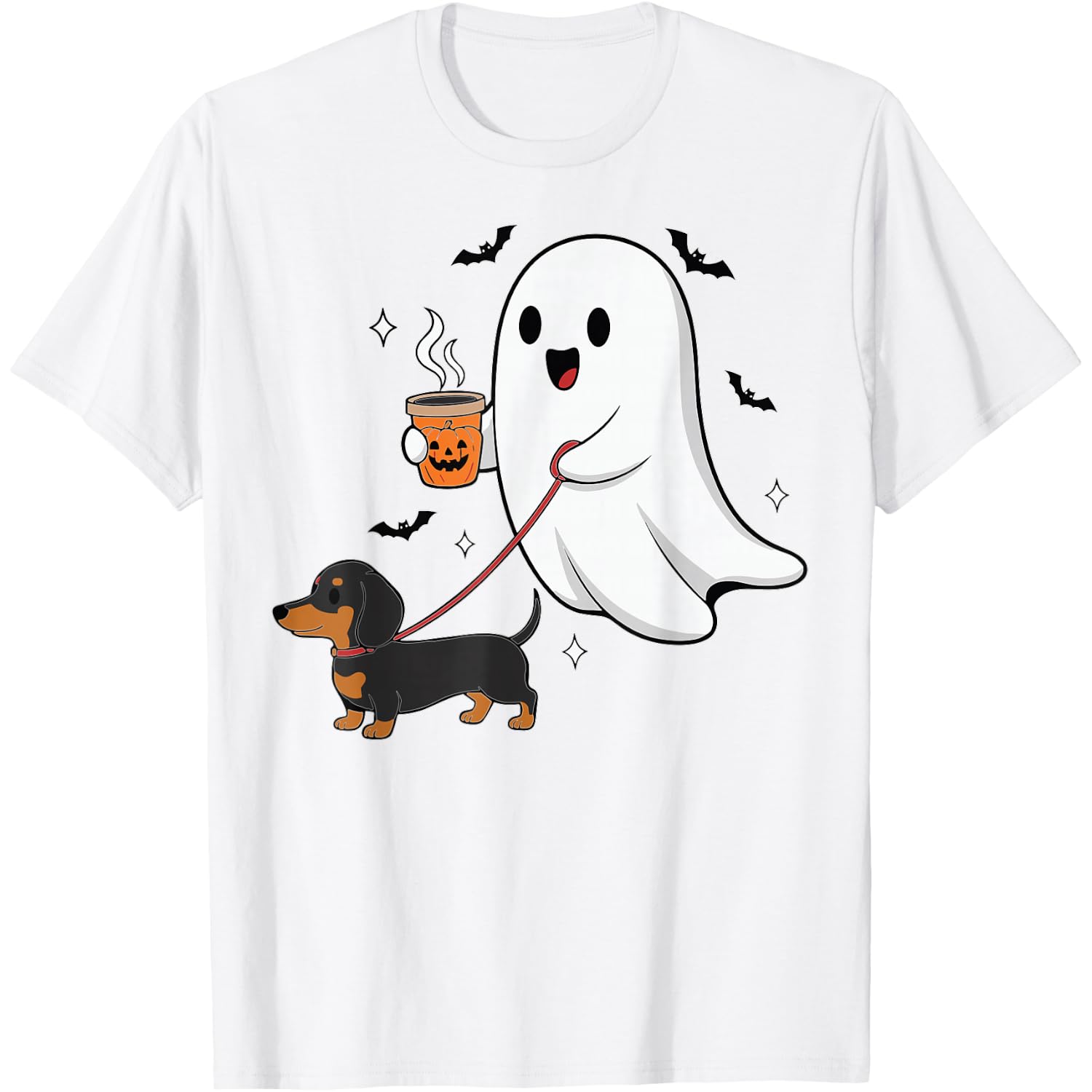 Cute Ghost Walking Dog Dachshund Coffee Halloween Costume T-Shirt