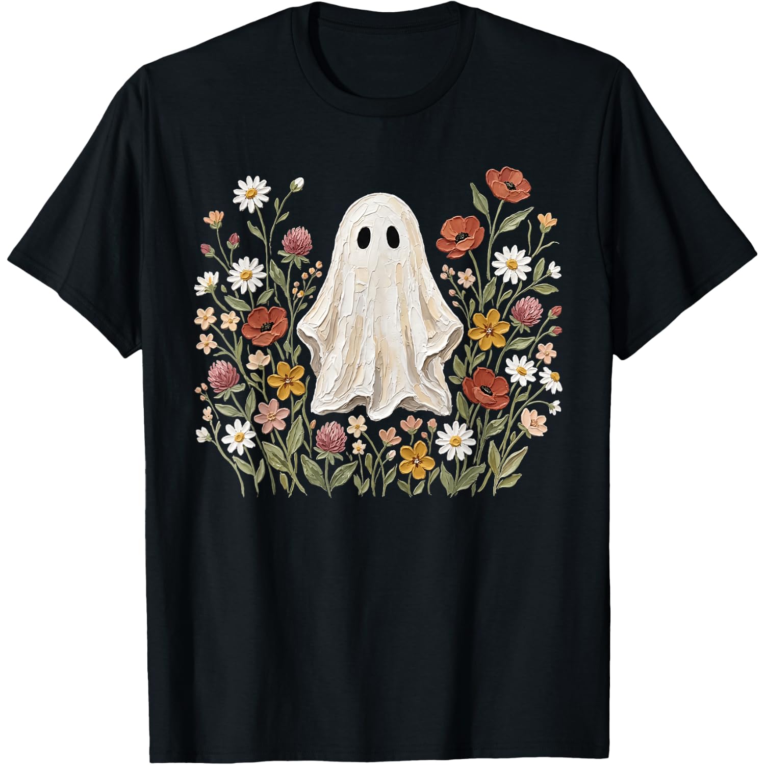 Cute Ghost Wildflower Cottagecore Halloween Botanical Ghost T-Shirt