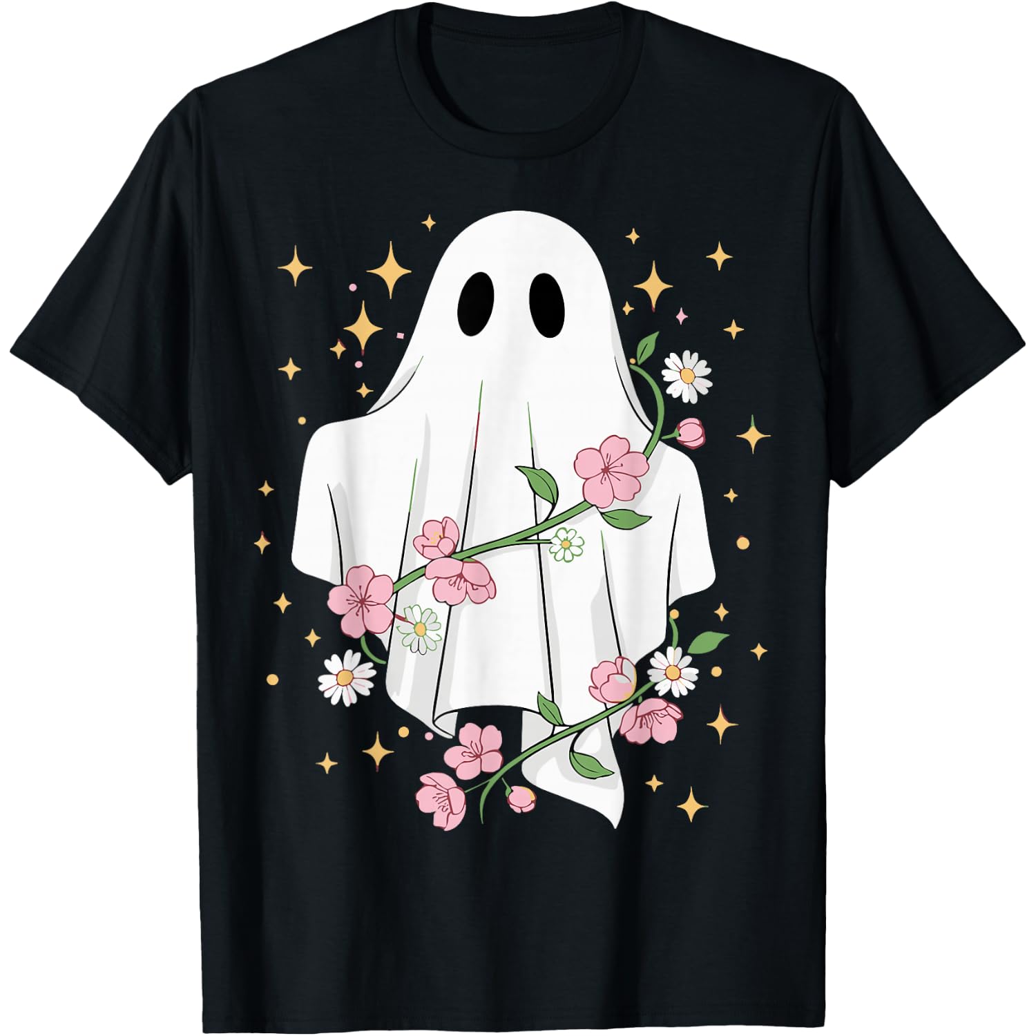 Cute Ghost with Flowers Halloween T-Shirt