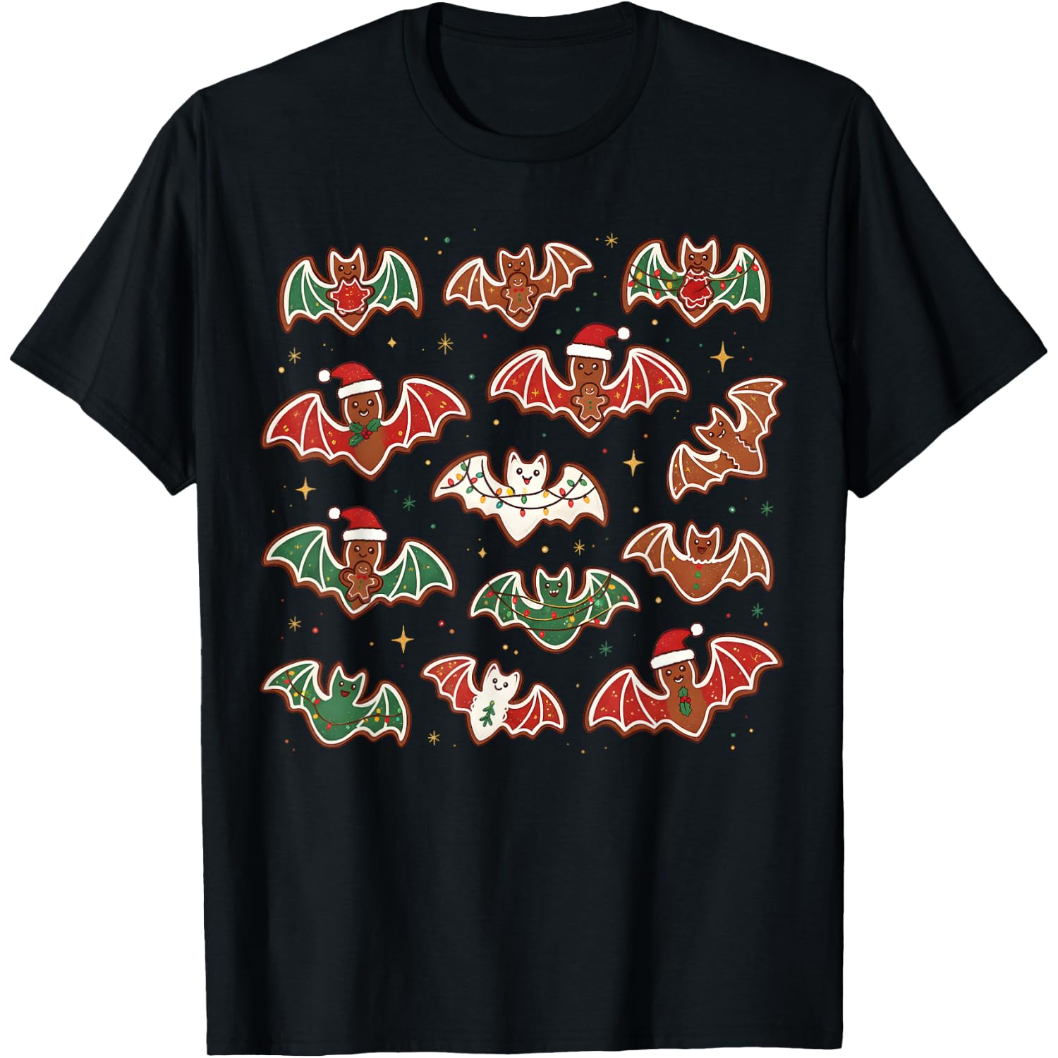 Cute Gingerbread Bats Spooky Christmas Cookie Graphic T-Shirt